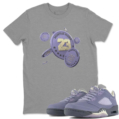 Air Jordan 5 Indigo Haze Sneaker Match Tees Coin Drop Sneaker Tees AJ5 Indigo Haze Sneaker Release Tees Unisex Shirts Heather Grey 1