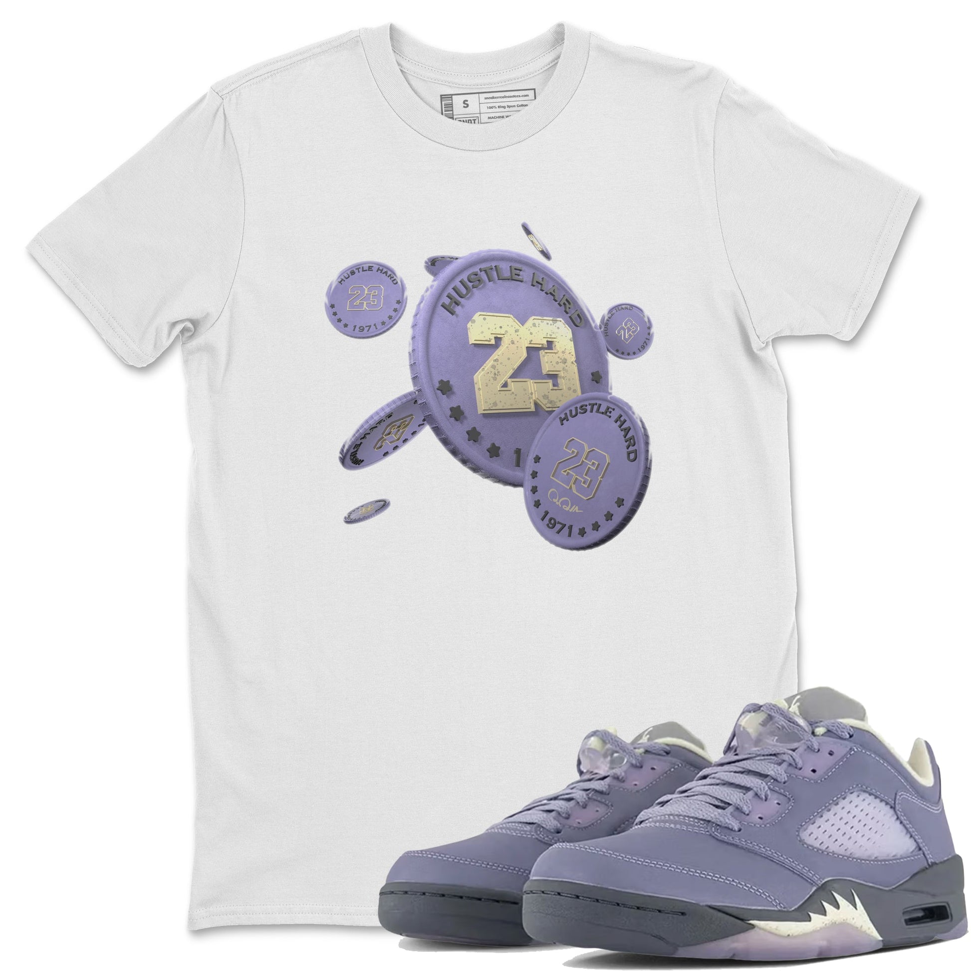 Air Jordan 5 Indigo Haze Sneaker Match Tees Coin Drop Sneaker Tees AJ5 Indigo Haze Sneaker Release Tees Unisex Shirts White 1