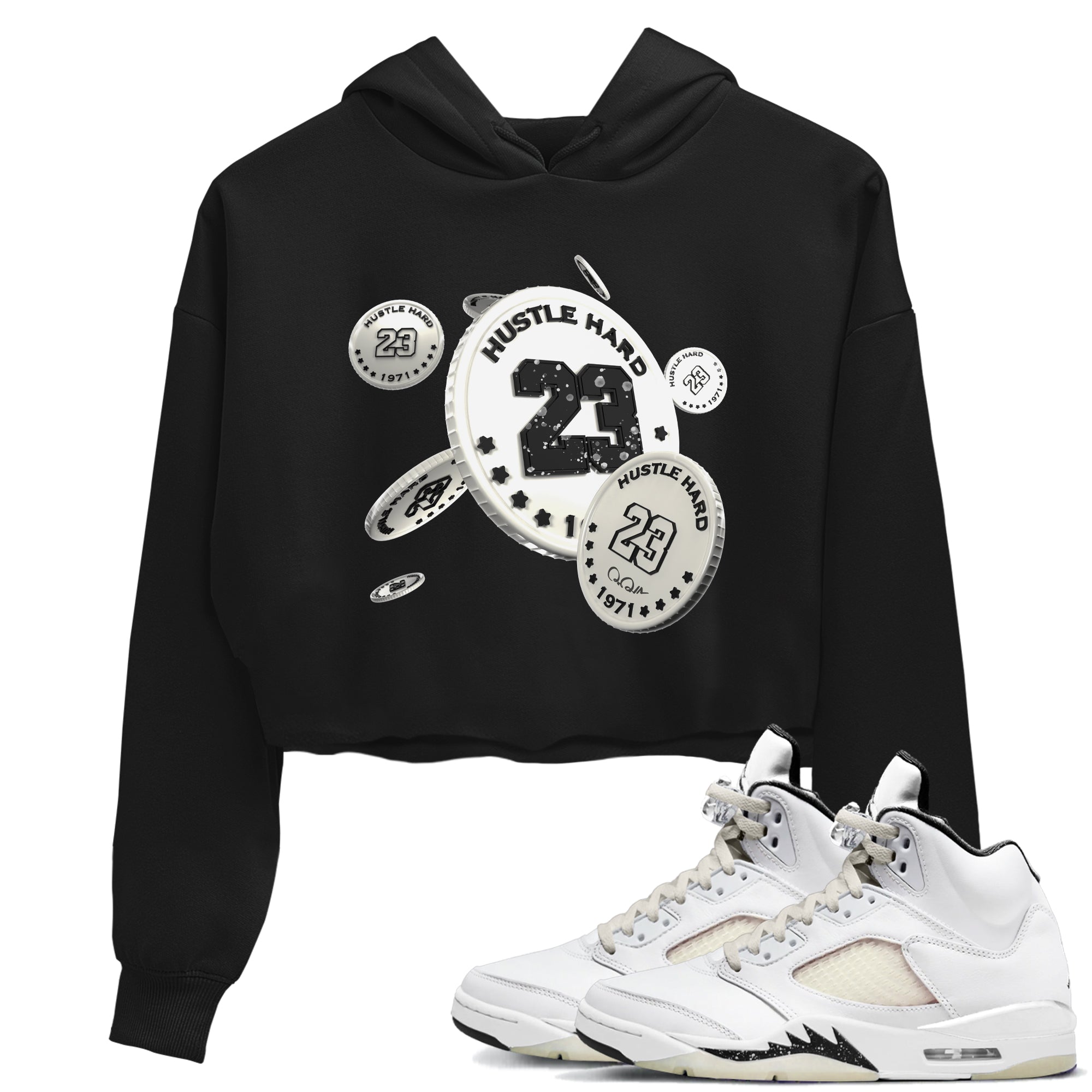 5s Sail shirt to match jordans Coin Drop sneaker tees Air Jordan 5 Sail Drip Gear Zone Black 1 crop length shirt