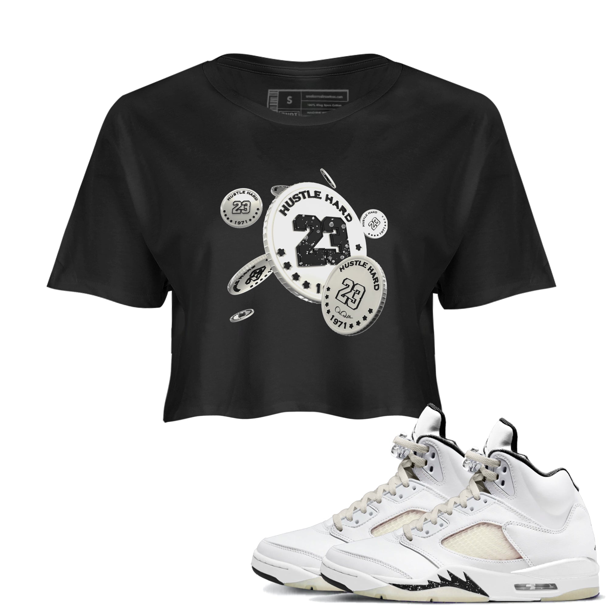 5s Sail shirt to match jordans Coin Drop sneaker tees Air Jordan 5 Sail Drip Gear Zone Black 1 crop length shirt