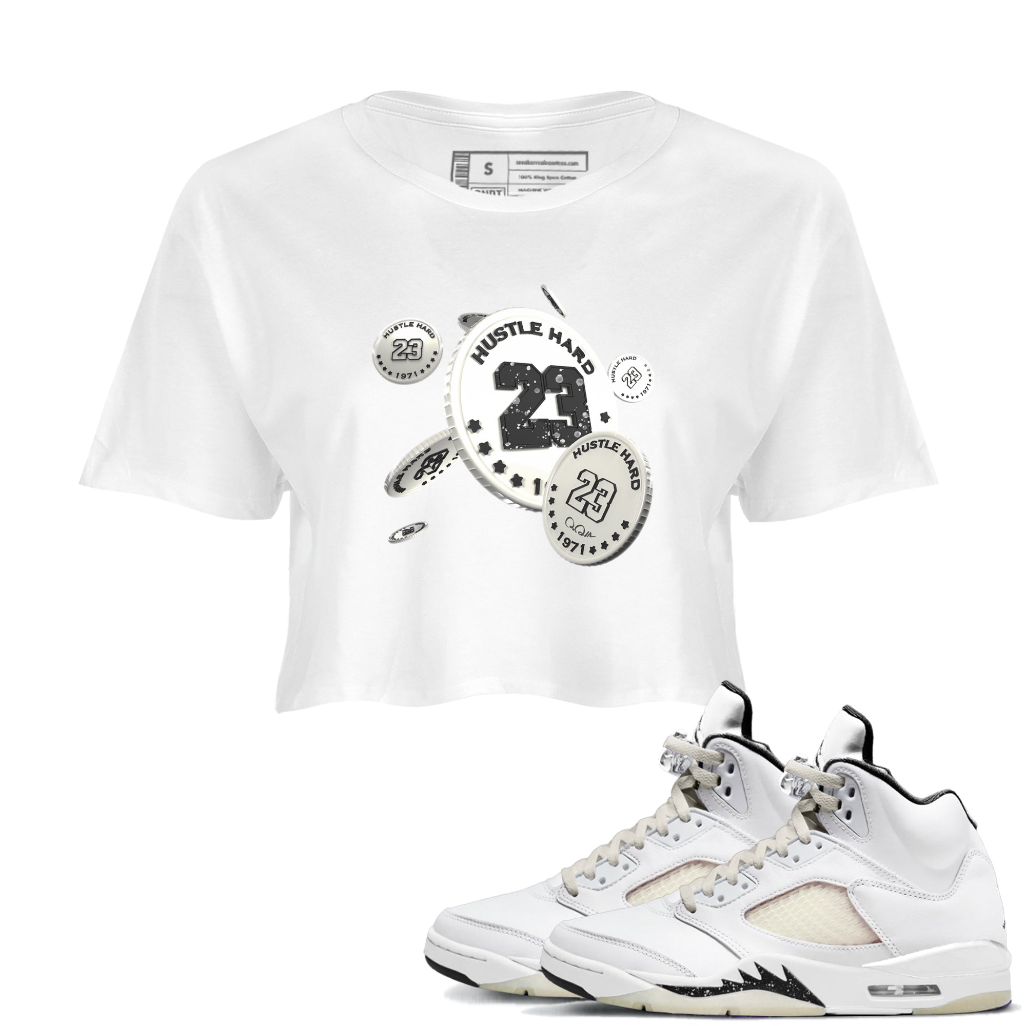 5s Sail shirt to match jordans Coin Drop sneaker tees Air Jordan 5 Sail Drip Gear Zone White 1 crop length shirt