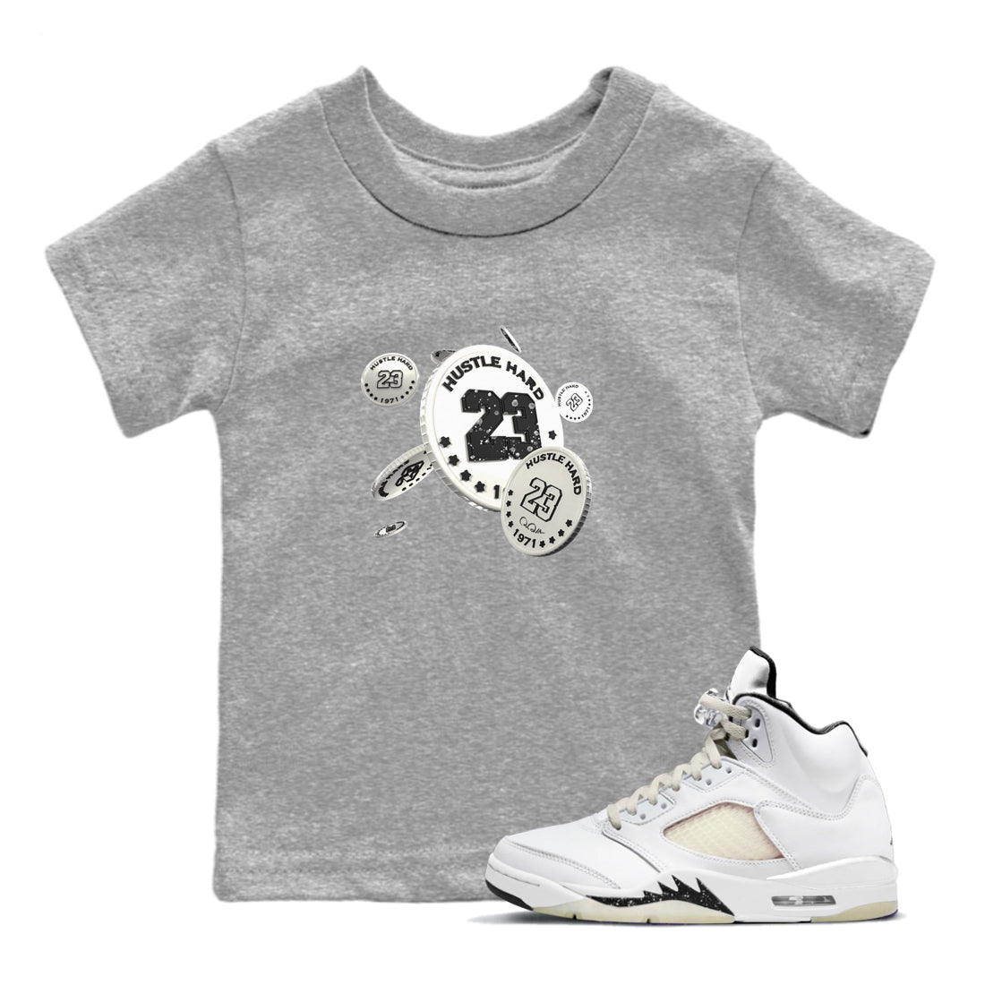 5s Sail shirt to match jordans Coin Drop sneaker tees Air Jordan 5 Sail Drip Gear Zone baby toddler Heather Grey 1 cotton Shirt