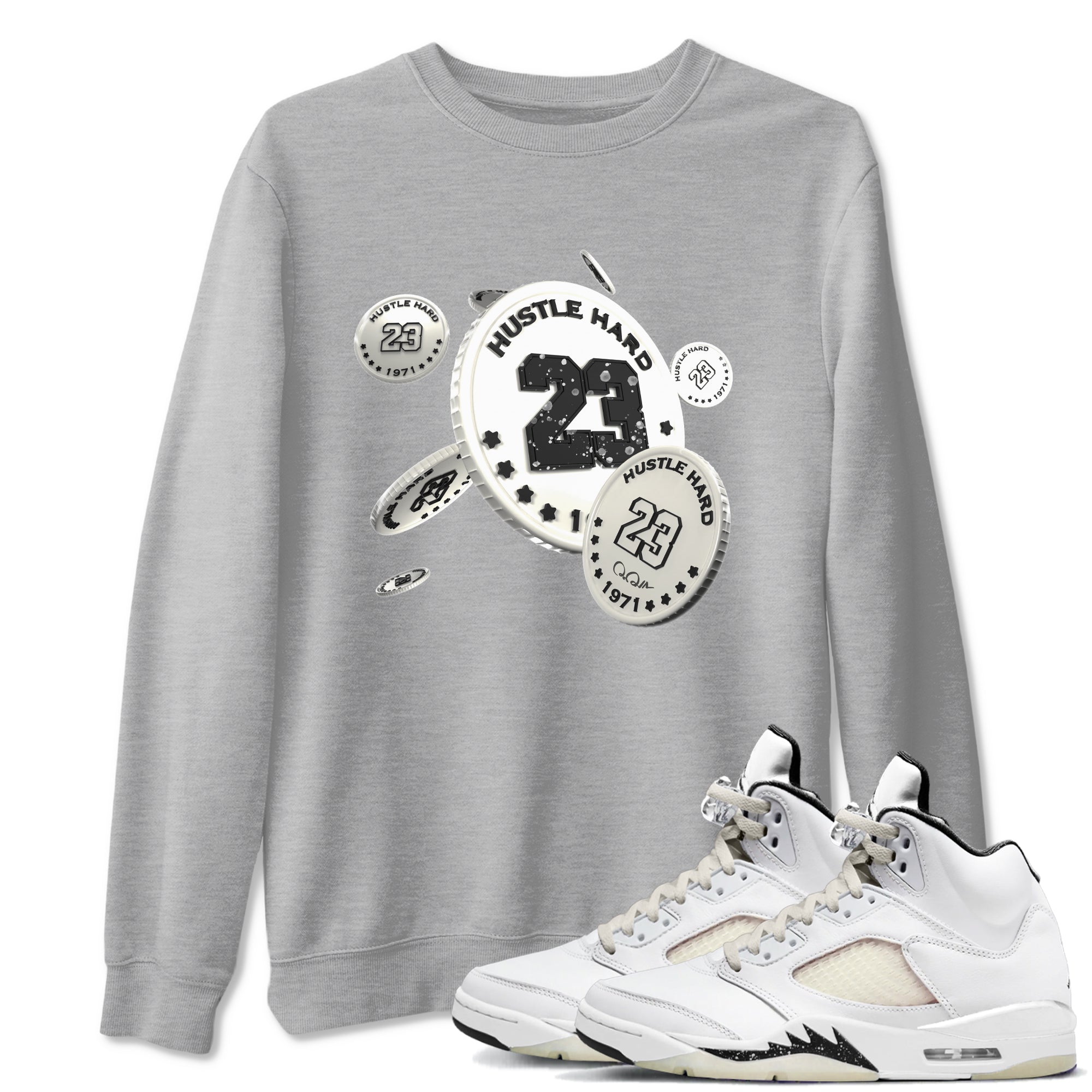 5s Sail shirt to match jordans Coin Drop sneaker tees Air Jordan 5 Sail Drip Gear Zone unisex cotton Heather Grey 1 crew neck shirt
