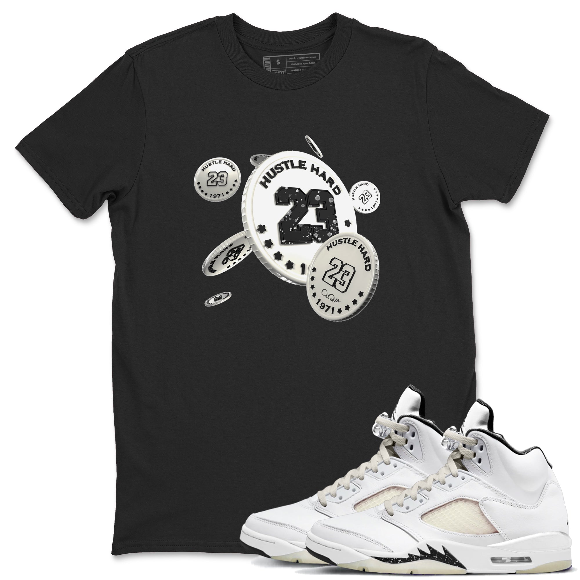 5s Sail shirt to match jordans Coin Drop sneaker tees Air Jordan 5 Sail Drip Gear Zone unisex cotton Black 1 crew neck shirt