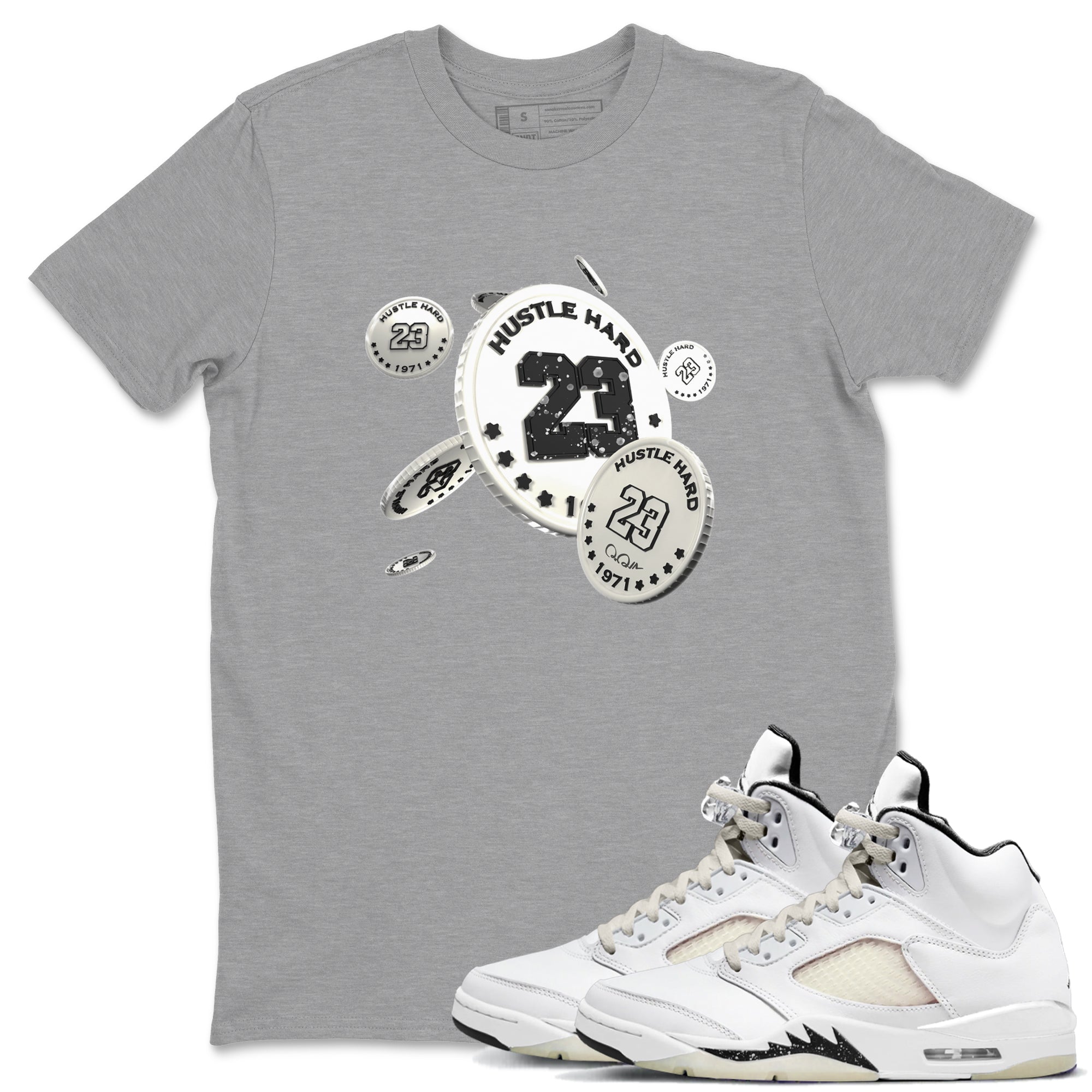 5s Sail shirt to match jordans Coin Drop sneaker tees Air Jordan 5 Sail Drip Gear Zone unisex cotton Heather Grey 1 crew neck shirt