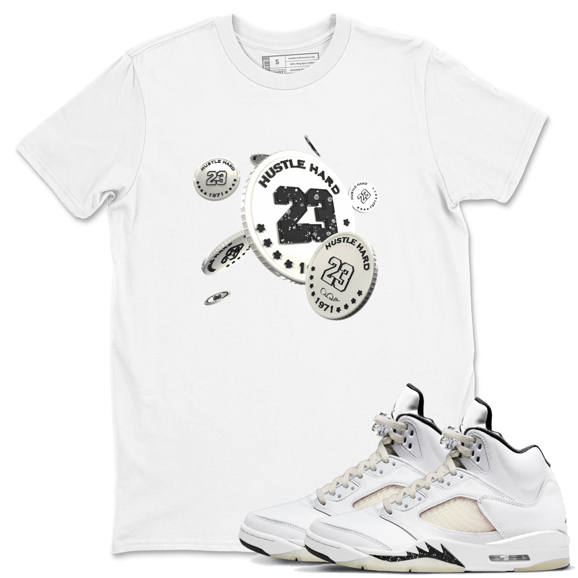 5s Sail shirt to match jordans Coin Drop sneaker tees Air Jordan 5 Sail Drip Gear Zone unisex cotton White 1 crew neck shirt