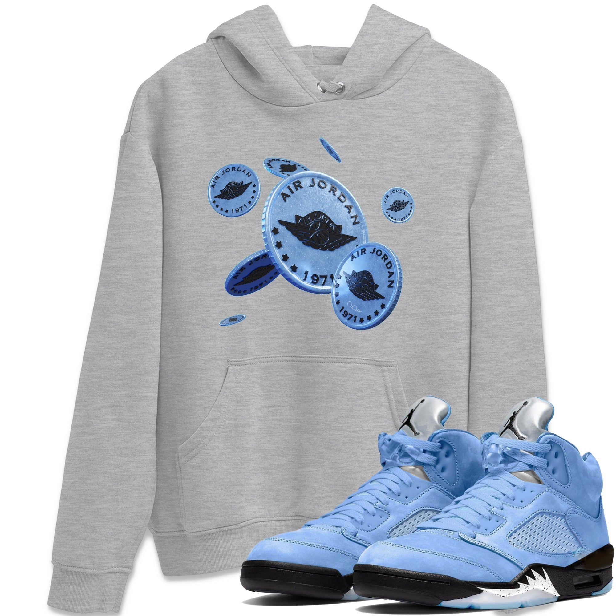 Air Jordan 5 UNC Shirt To Match Jordans Coin Drop Sneaker Tees AJ5 UNC Drip Gear Zone Sneaker Matching Clothing Unisex Shirts Heather Grey 1