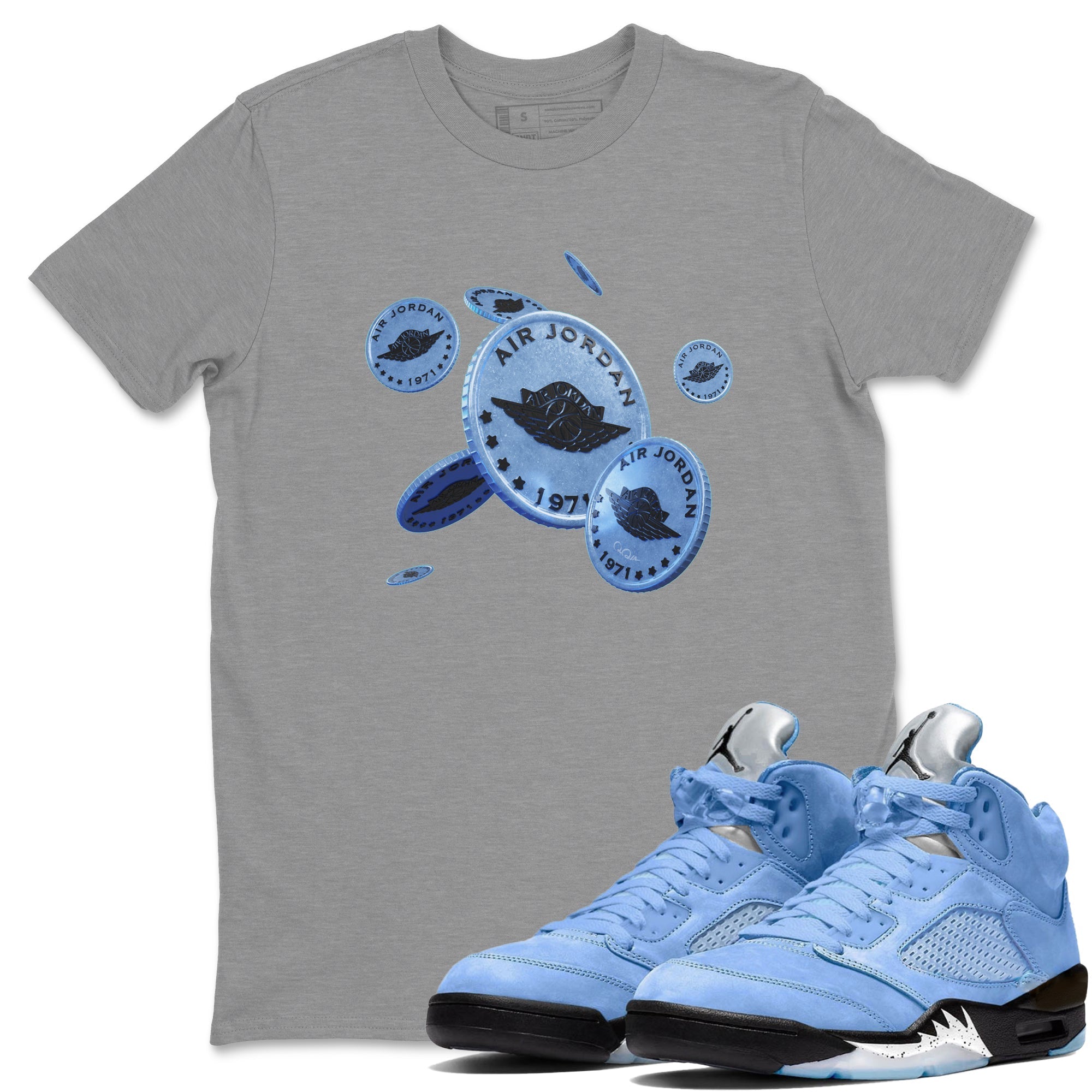 Air Jordan 5 UNC Coin Drop Crew Neck Sneaker Tees Air Jordan 5 UNC Sneaker T-Shirts Size Chart