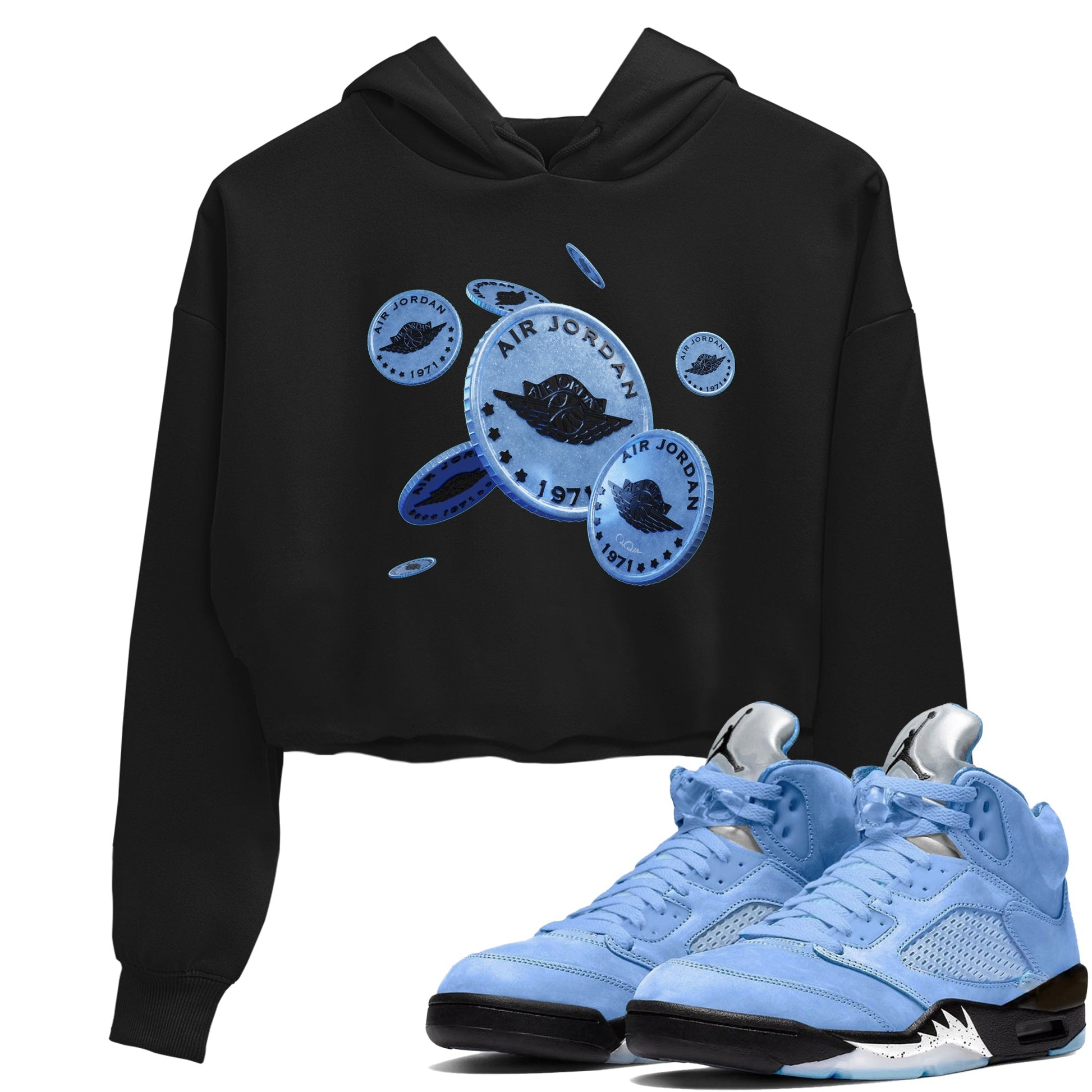 Air Jordan 5 UNC Shirt To Match Jordans Coin Drop Sneaker Tees AJ5 UNC Drip Gear Zone Sneaker Matching Clothing Women's Shirts Black 1