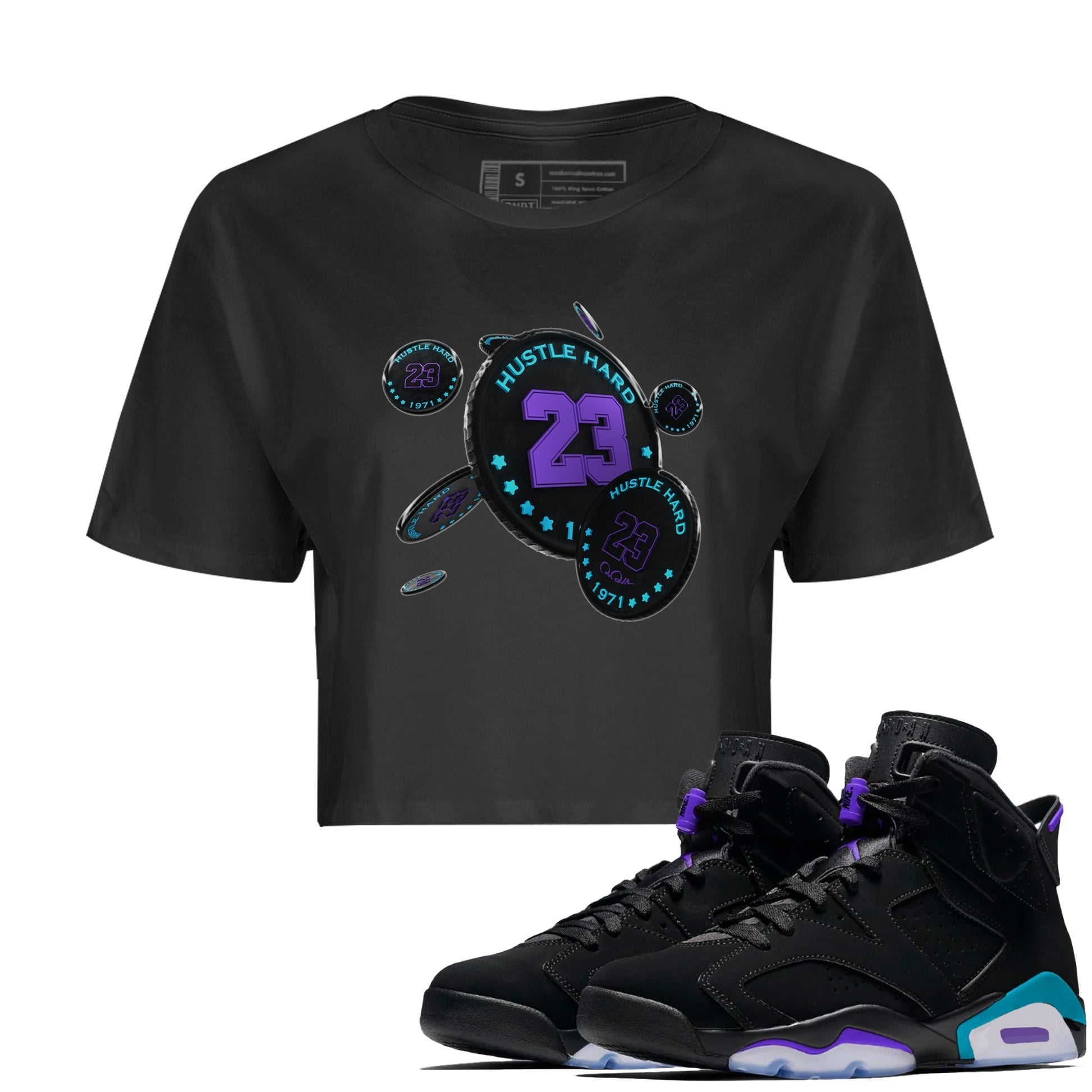 Air Jordan 6 Aqua Sneaker Match Tees Coin Drop Sneaker Tees AJ6 Aqua Sneaker Release Tees Women's Shirts Black 1