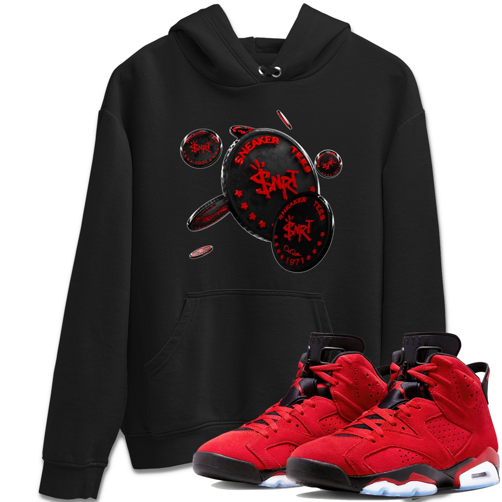 Air Jordan 6 Toro Bravo Sneaker Match Tees Coin Drop Streetwear Sneaker Shirt 3D Graphic Design Shirts AJ6 Toro Bravo Sneaker Release Tees Unisex Shirts Black 1