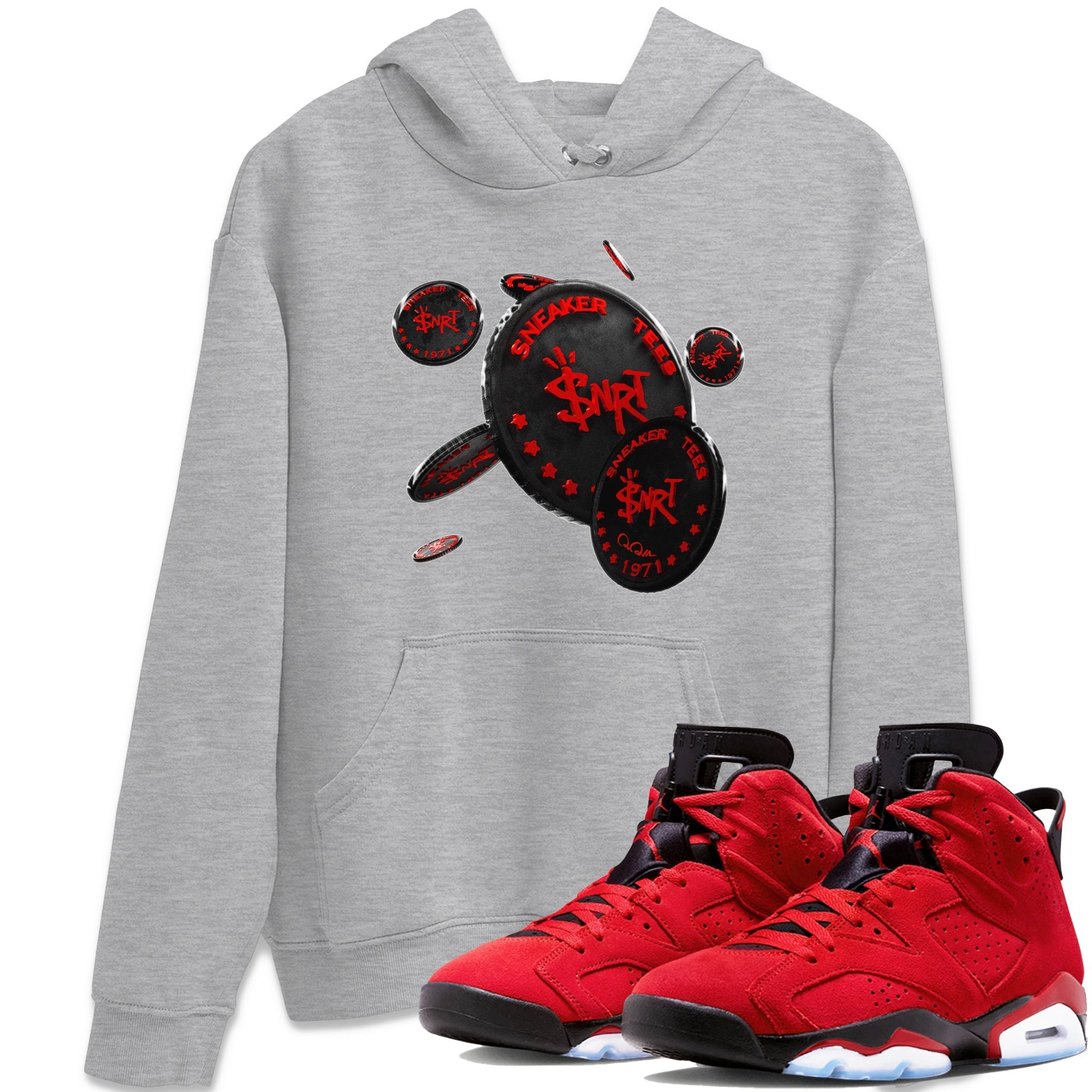 Air Jordan 6 Toro Bravo Sneaker Match Tees Coin Drop Streetwear Sneaker Shirt 3D Graphic Design Shirts AJ6 Toro Bravo Sneaker Release Tees Unisex Shirts Heather Grey 1