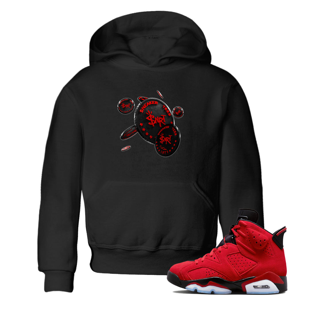 Air Jordan 6 Toro Bravo Sneaker Match Tees Coin Drop Streetwear Sneaker Shirt 3D Graphic Design Shirts AJ6 Toro Bravo Sneaker Release Tees Kids Shirts Black 1