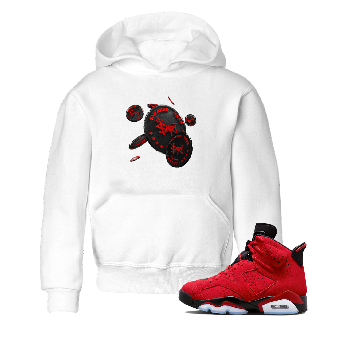 Air Jordan 6 Toro Bravo Sneaker Match Tees Coin Drop Streetwear Sneaker Shirt 3D Graphic Design Shirts AJ6 Toro Bravo Sneaker Release Tees Kids Shirts White 1