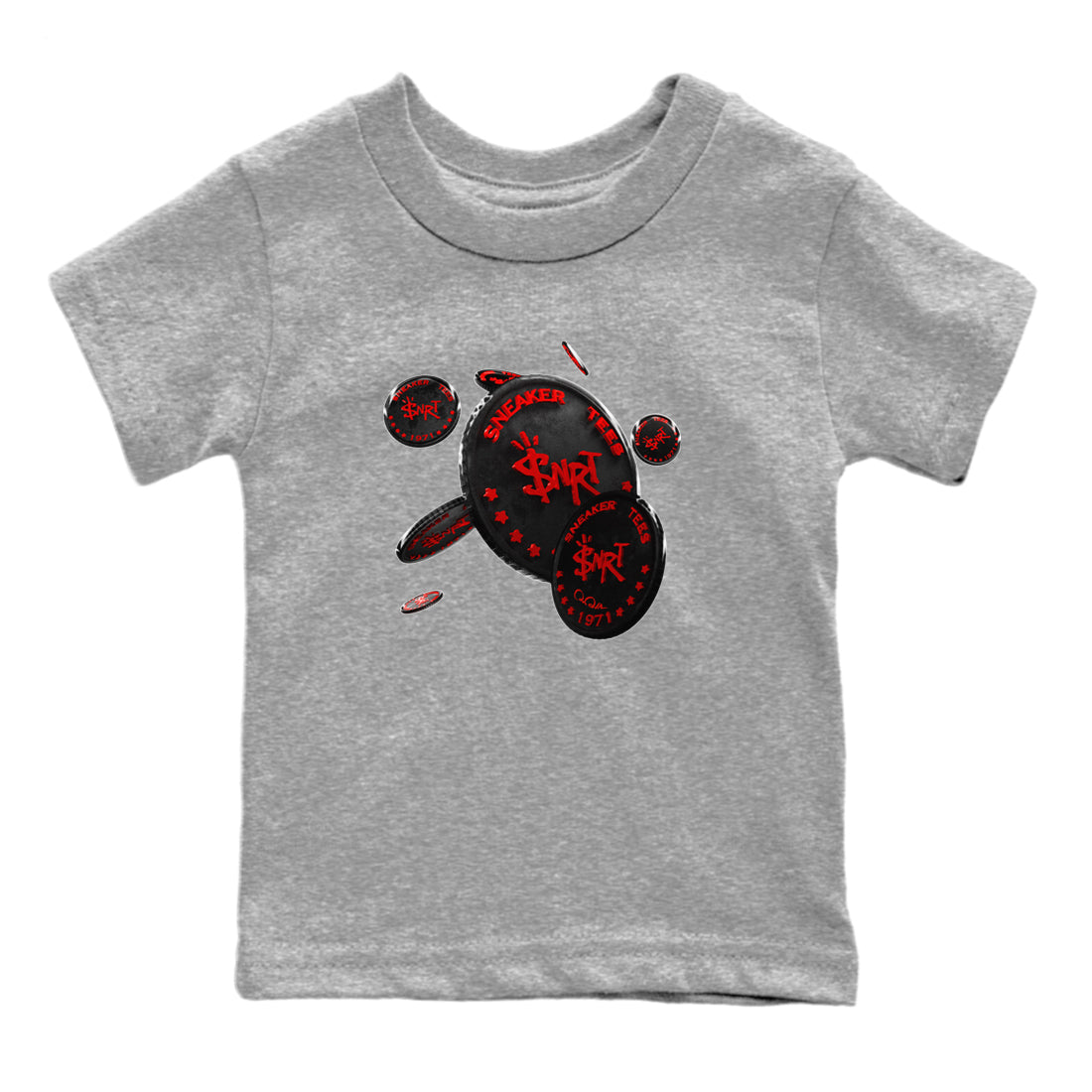 Air Jordan 6 Toro Bravo Sneaker Match Tees Coin Drop Streetwear Sneaker Shirt 3D Graphic Design Shirts AJ6 Toro Bravo Sneaker Release Tees Kids Shirts Heather Grey 2