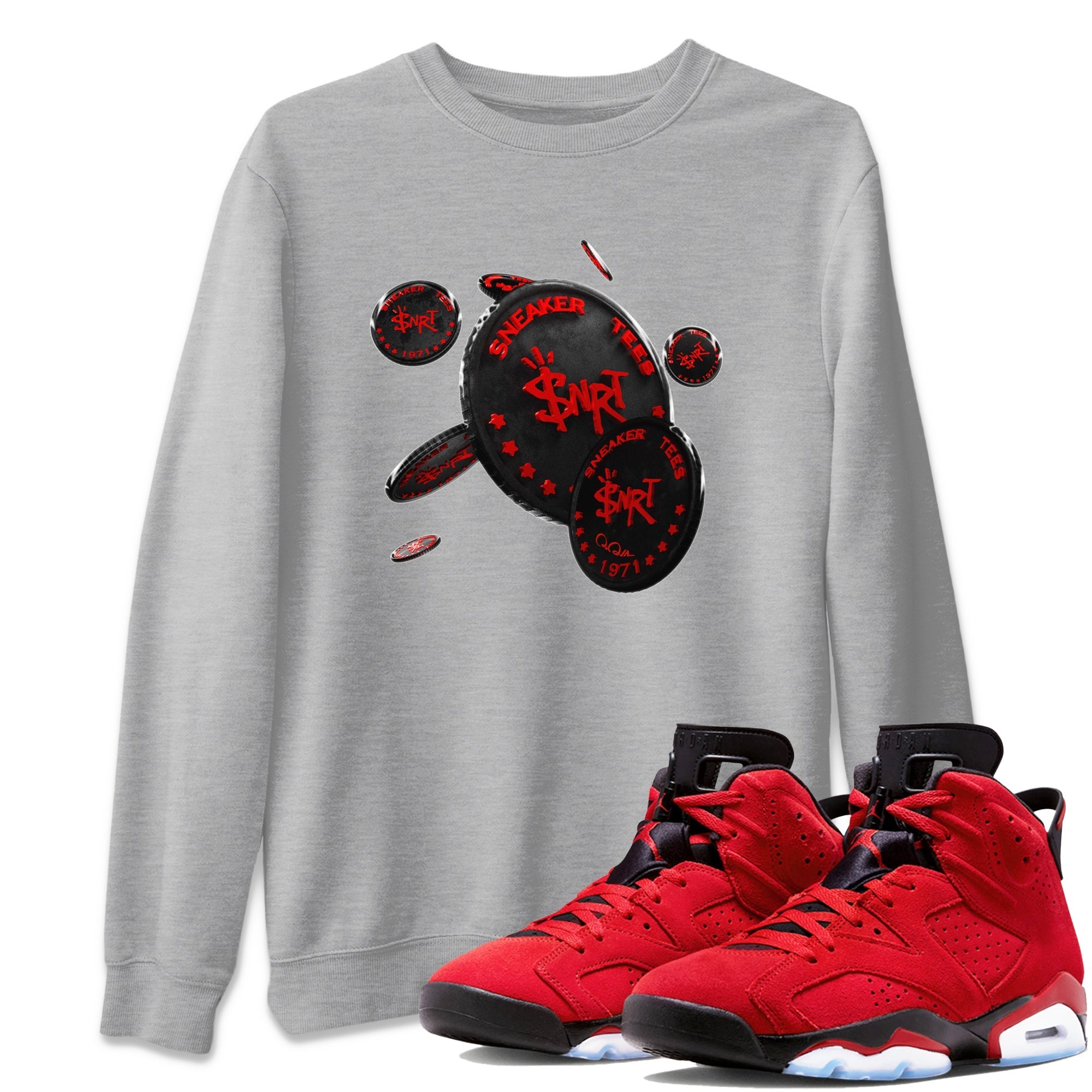 Air Jordan 6 Toro Bravo Sneaker Match Tees Coin Drop Streetwear Sneaker Shirt 3D Graphic Design Shirts AJ6 Toro Bravo Sneaker Release Tees Unisex Shirts Heather Grey 1