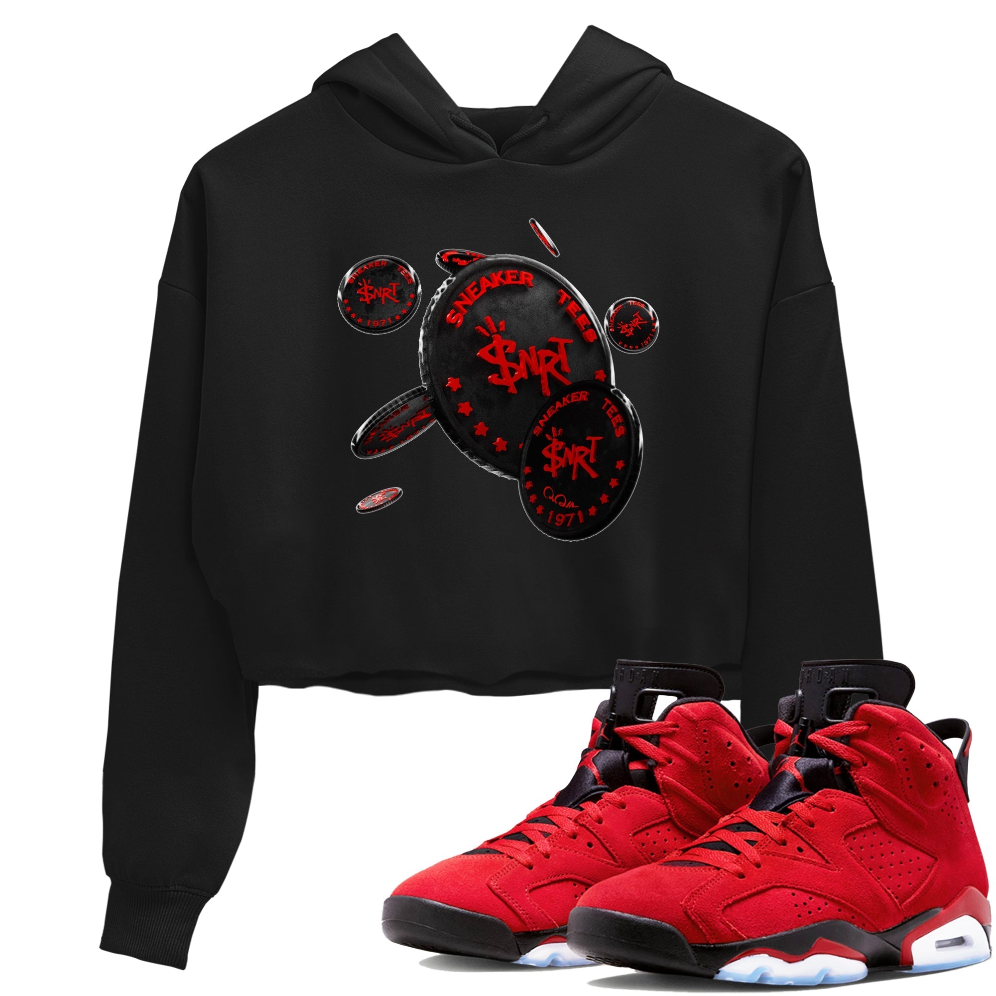 Air Jordan 6 Toro Bravo Sneaker Match Tees Coin Drop Streetwear Sneaker Shirt 3D Graphic Design Shirts AJ6 Toro Bravo Sneaker Release Tees Women's Shirts Black 1