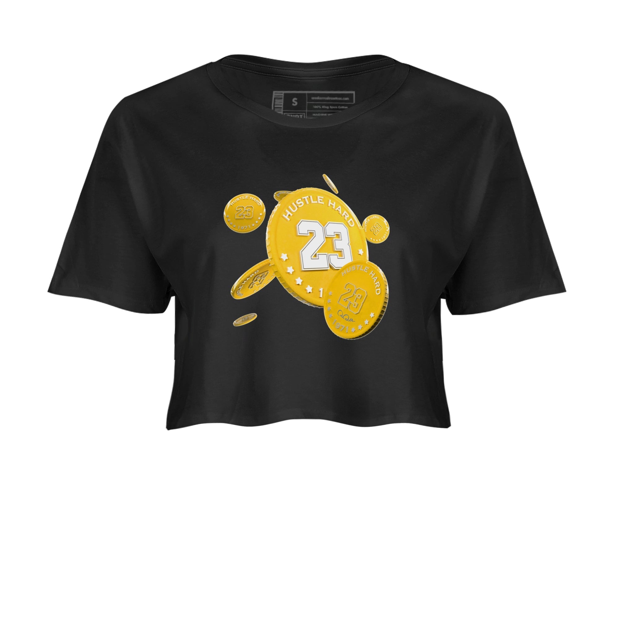 6s Yellow Ochre shirt to match jordans Coin Drop sneaker tees streetwear brand Air Jordan 6 Yellow Ochre Drip Gear Zone Brand Black 2 Crop T-Shirt