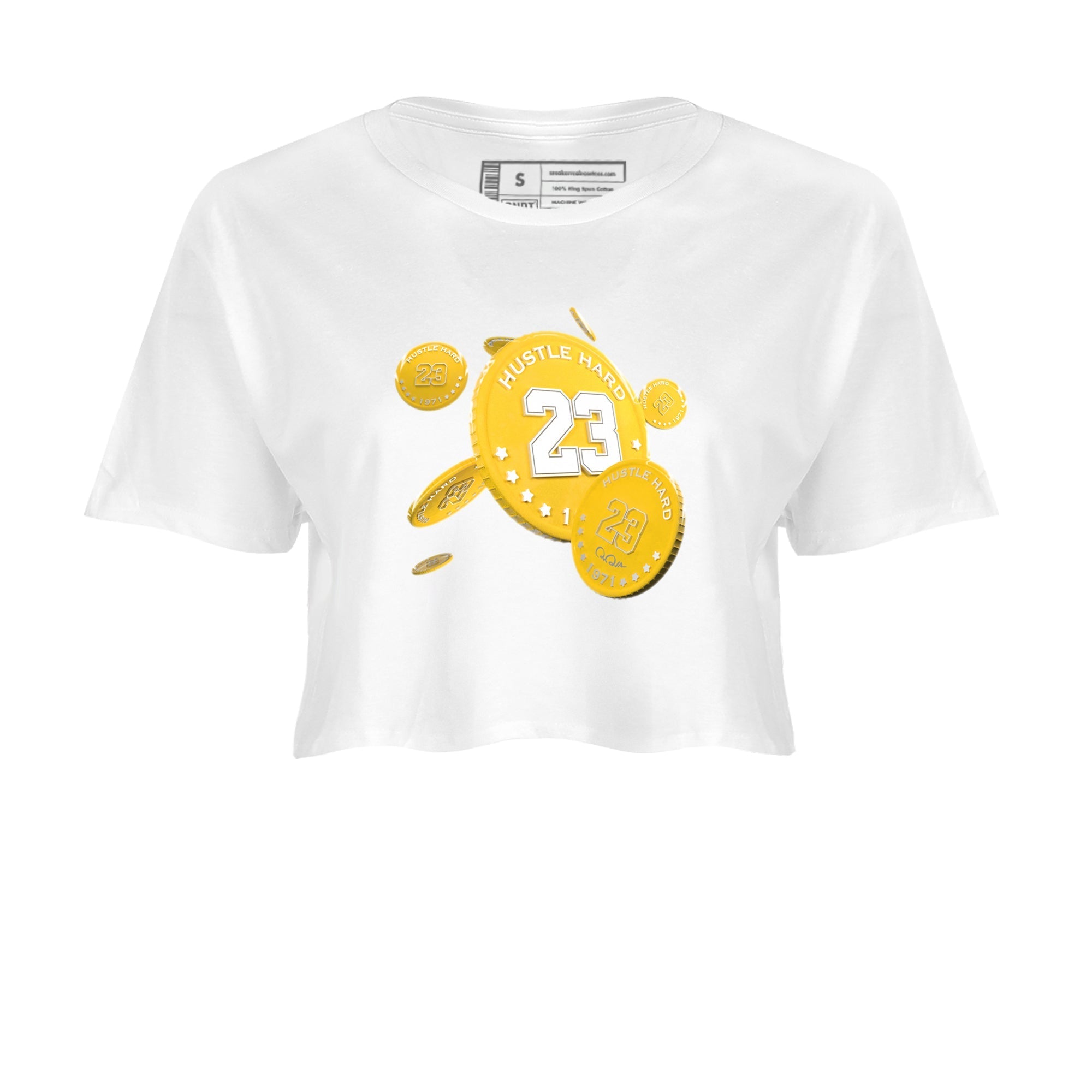 6s Yellow Ochre shirt to match jordans Coin Drop sneaker tees streetwear brand Air Jordan 6 Yellow Ochre Drip Gear Zone Brand White 2 Crop T-Shirt