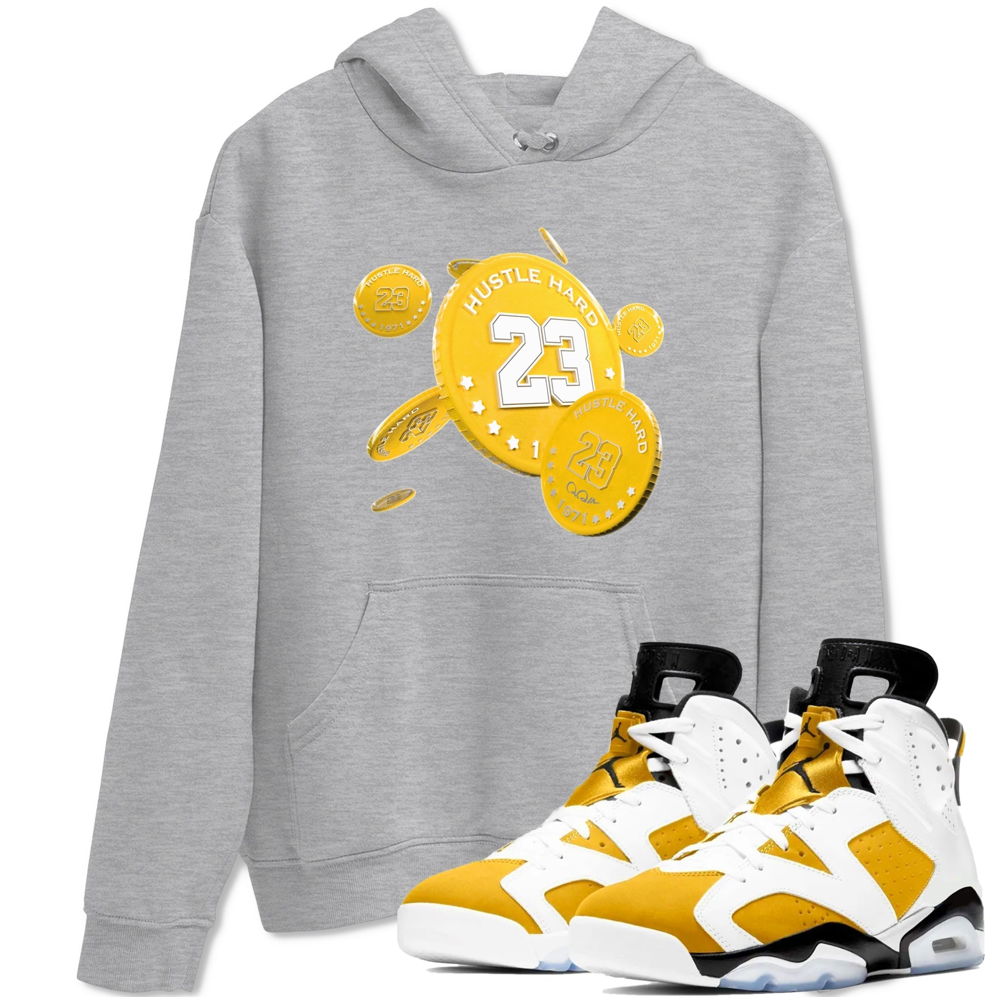 6s Yellow Ochre shirt to match jordans Coin Drop sneaker tees streetwear brand Air Jordan 6 Yellow Ochre Drip Gear Zone Brand Unisex Heather Grey 1 T-Shirt