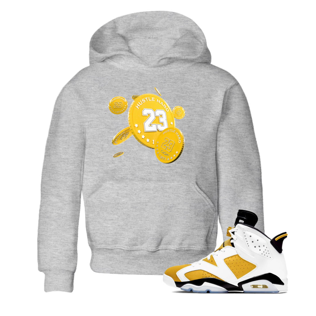 6s Yellow Ochre shirt to match jordans Coin Drop sneaker tees streetwear brand Air Jordan 6 Yellow Ochre Drip Gear Zone Brand Baby Toddler Heather Grey 1 T-Shirt
