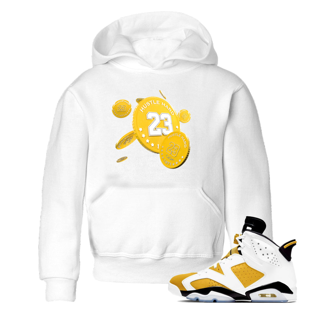 6s Yellow Ochre shirt to match jordans Coin Drop sneaker tees streetwear brand Air Jordan 6 Yellow Ochre Drip Gear Zone Brand Baby Toddler White 1 T-Shirt