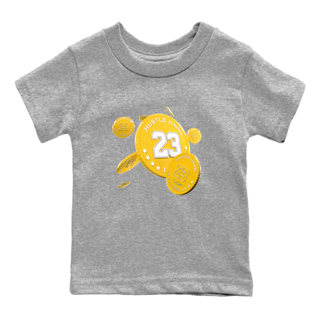 6s Yellow Ochre shirt to match jordans Coin Drop sneaker tees streetwear brand Air Jordan 6 Yellow Ochre Drip Gear Zone Brand Baby Toddler Heather Grey 2 T-Shirt