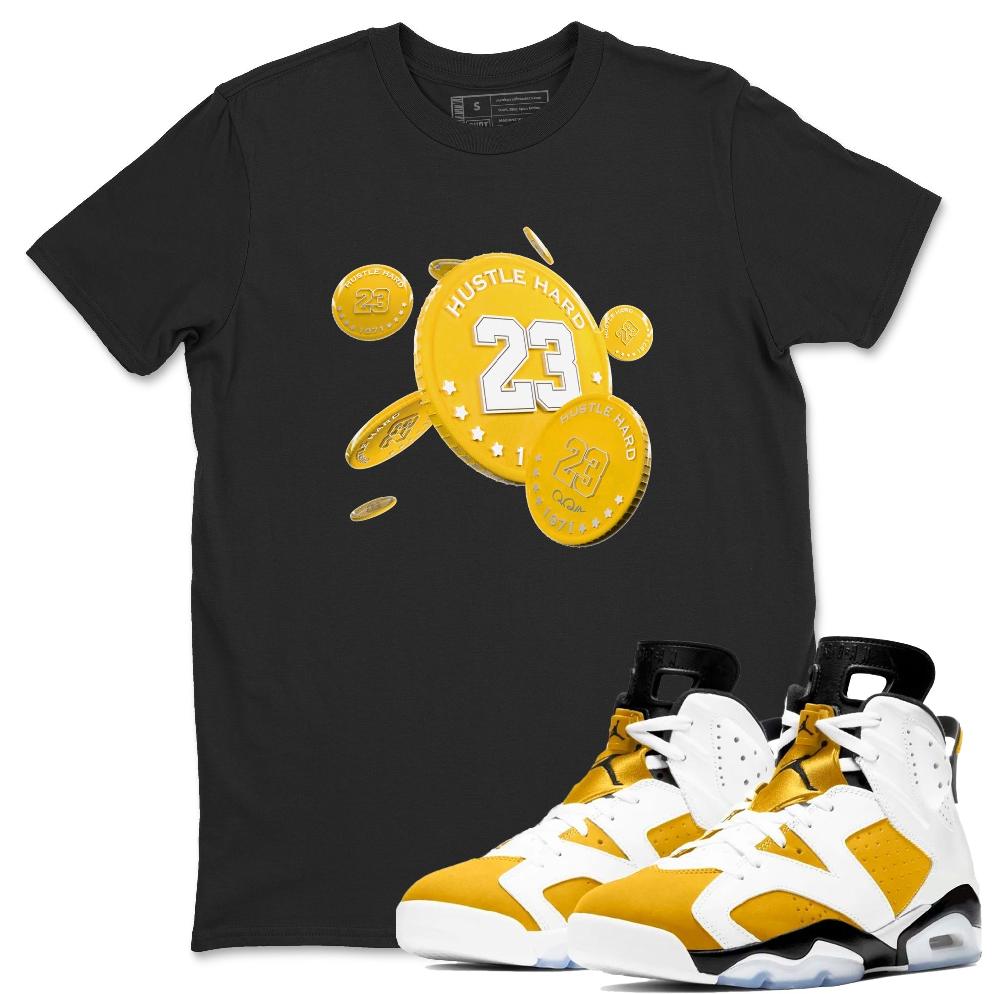6s Yellow Ochre shirt to match jordans Coin Drop sneaker tees streetwear brand Air Jordan 6 Yellow Ochre Drip Gear Zone Brand Unisex Black 1 T-Shirt