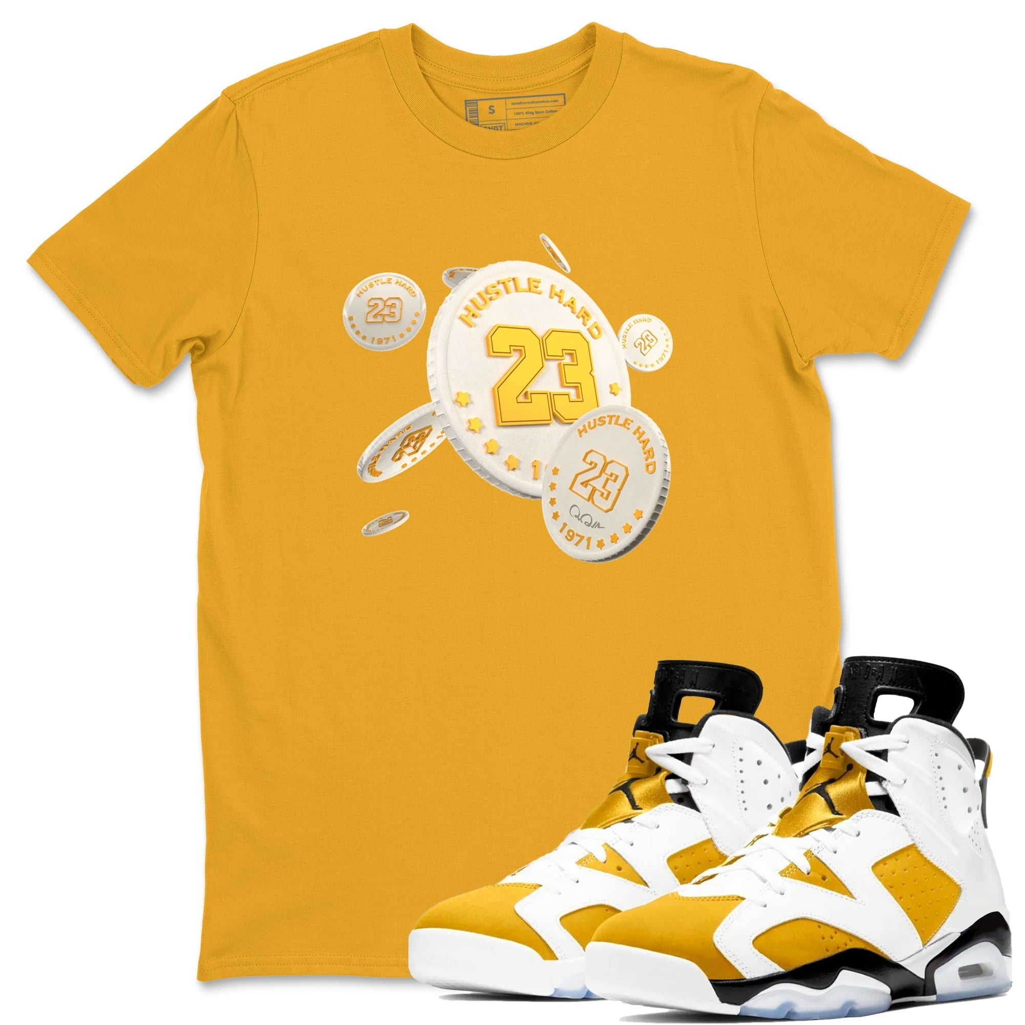 6s Yellow Ochre shirt to match jordans Coin Drop sneaker tees streetwear brand Air Jordan 6 Yellow Ochre Drip Gear Zone Brand Unisex Gold 1 T-Shirt