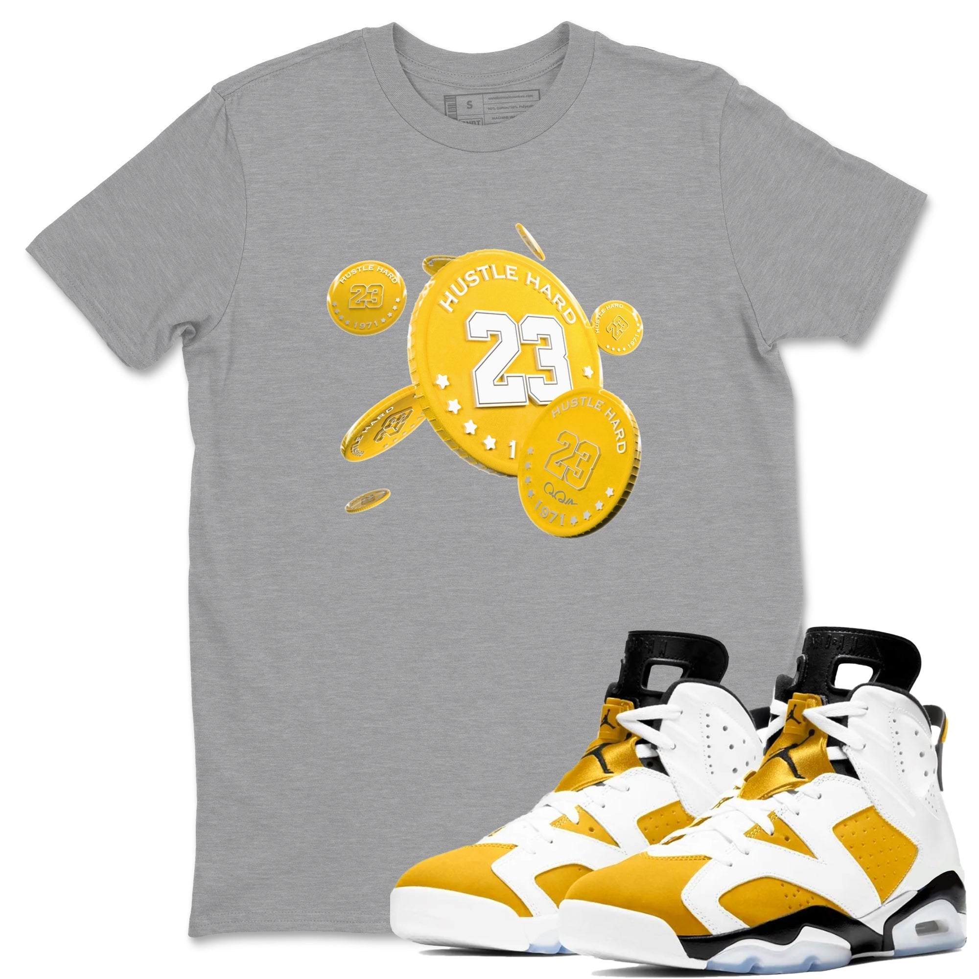 6s Yellow Ochre shirt to match jordans Coin Drop sneaker tees streetwear brand Air Jordan 6 Yellow Ochre Drip Gear Zone Brand Unisex Heather Grey 1 T-Shirt