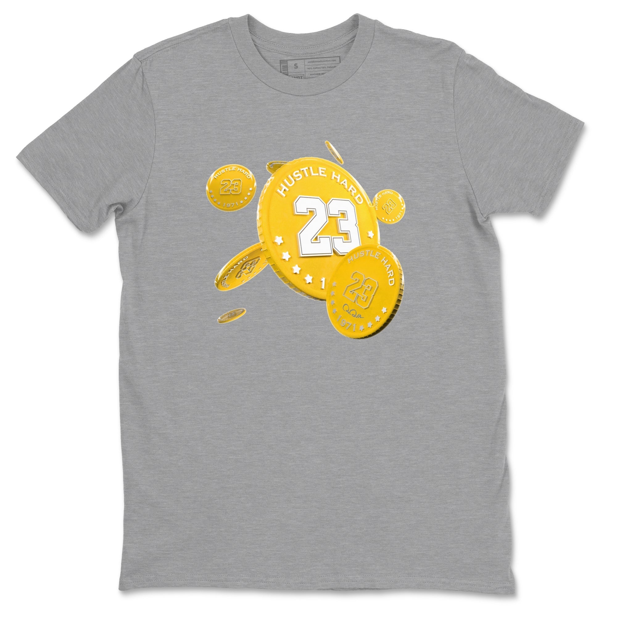 6s Yellow Ochre shirt to match jordans Coin Drop sneaker tees streetwear brand Air Jordan 6 Yellow Ochre Drip Gear Zone Brand Unisex Heather Grey 2 T-Shirt