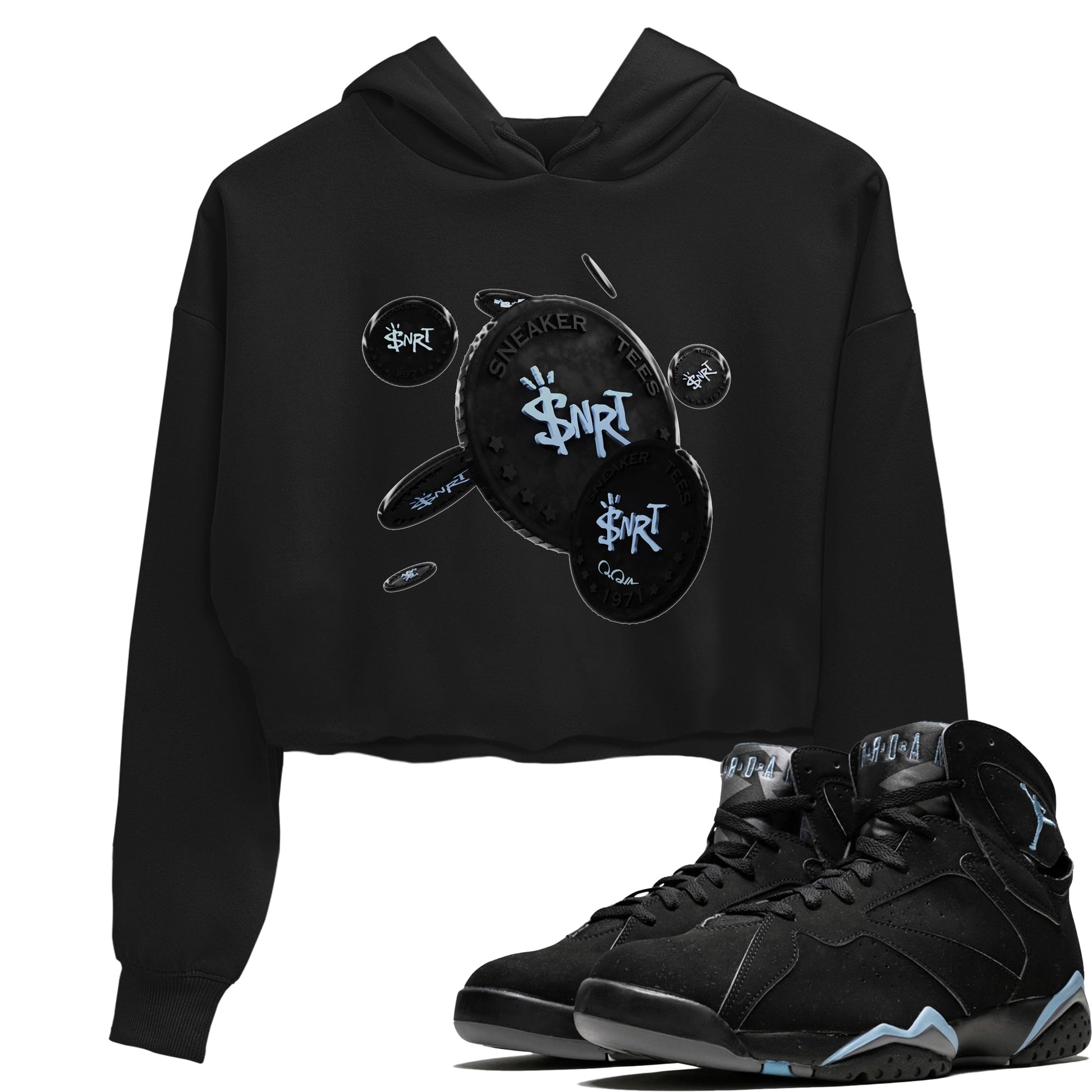 Air Jordan 7 Chambray Sneaker Match Tees Coin Drop Sneaker Tees AJ7 Chambray Sneaker Release Tees Women's Shirts Black 1