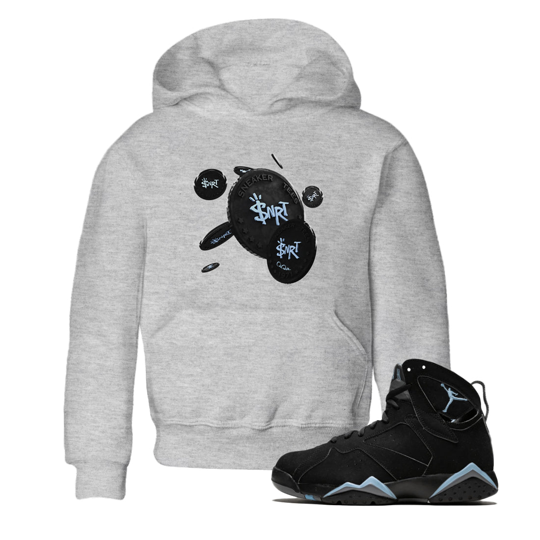 Air Jordan 7 Chambray Sneaker Match Tees Coin Drop Sneaker Tees AJ7 Chambray Sneaker Release Tees Kids Shirts Heather Grey 1