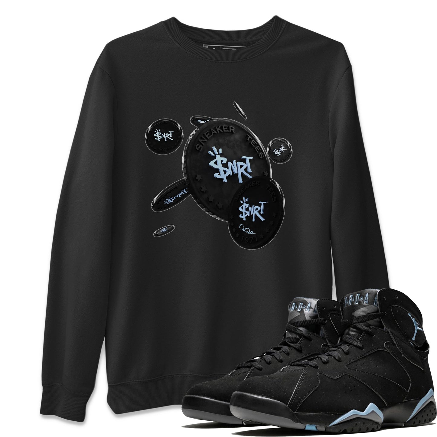 Air Jordan 7 Chambray Sneaker Match Tees Coin Drop Sneaker Tees AJ7 Chambray Sneaker Release Tees Unisex Shirts Black 1