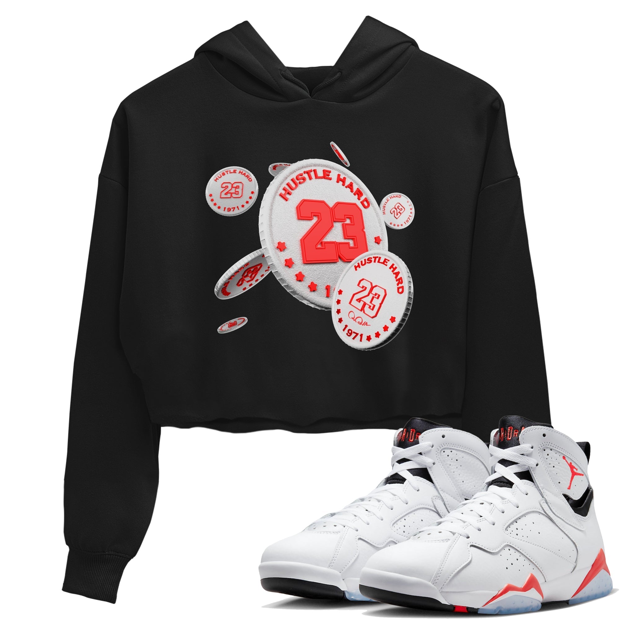 Air Jordan 7 Infrared Sneaker Match Tees Coin Drop Streetwear Sneaker Shirt AJ7 Infrared Sneaker Release Tees Women's Shirts Black 1