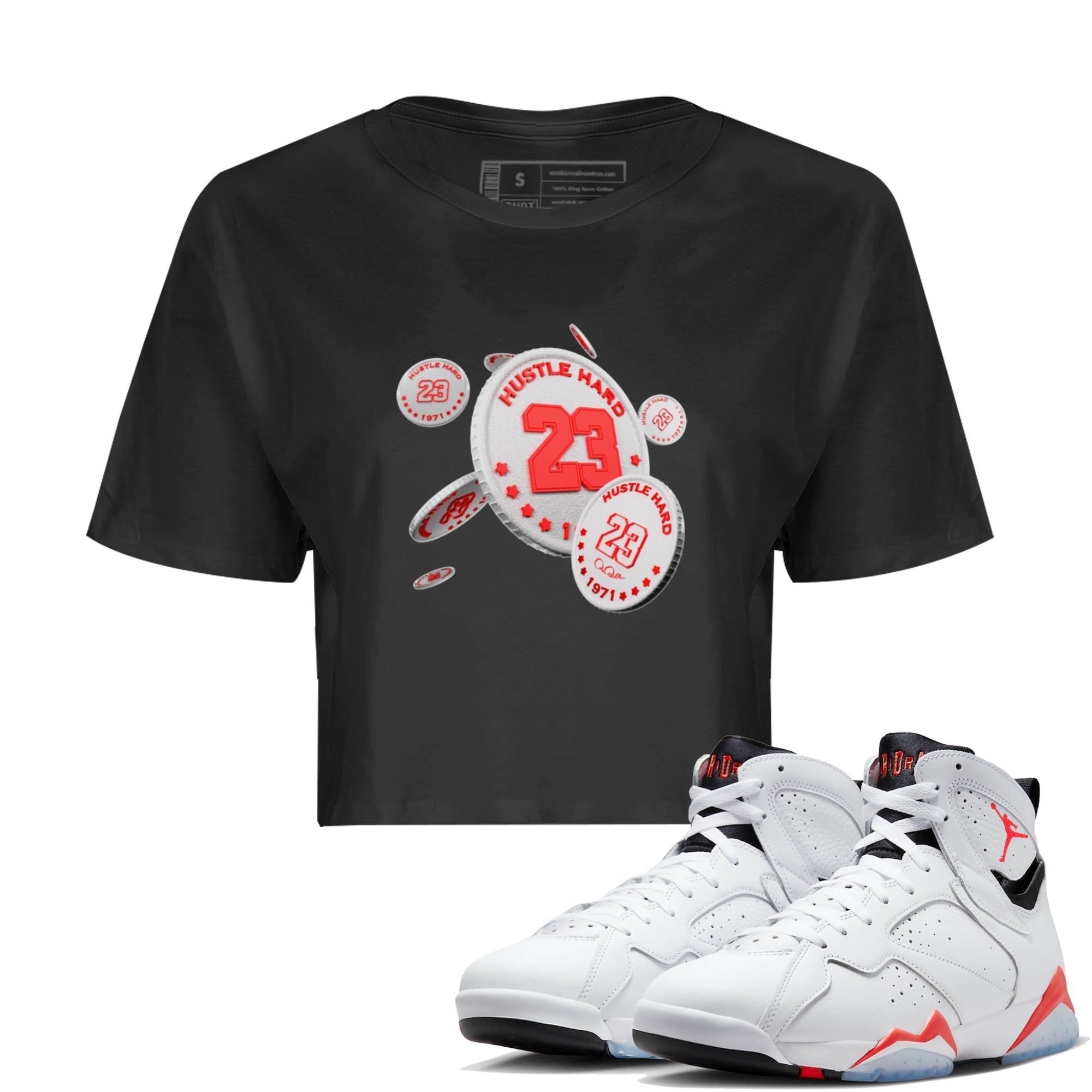Air Jordan 7 Infrared Sneaker Match Tees Coin Drop Streetwear Sneaker Shirt AJ7 Infrared Sneaker Release Tees Women's Shirts Black 1