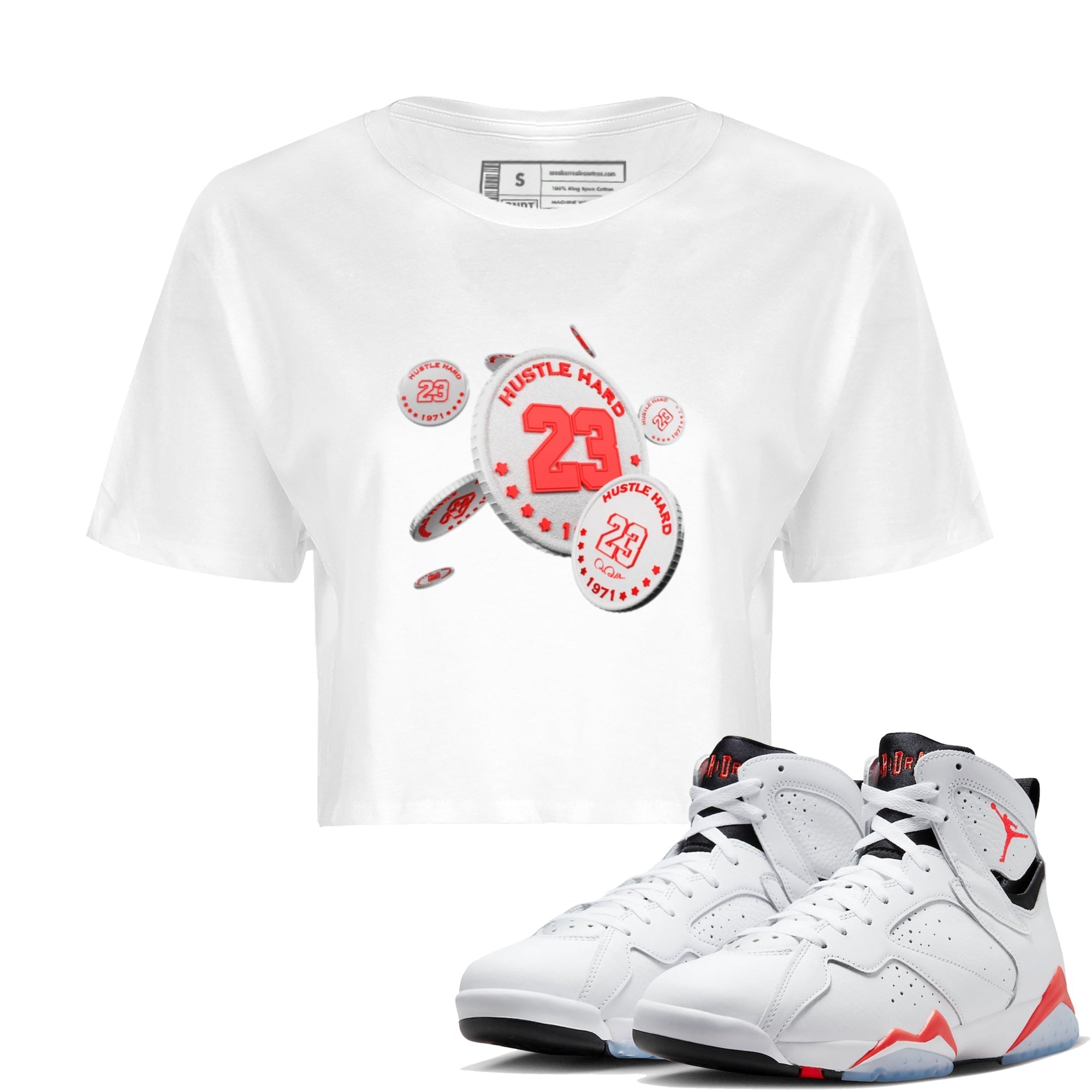 Air Jordan 7 Infrared Sneaker Match Tees Coin Drop Streetwear Sneaker Shirt AJ7 Infrared Sneaker Release Tees Women's Shirts White 1