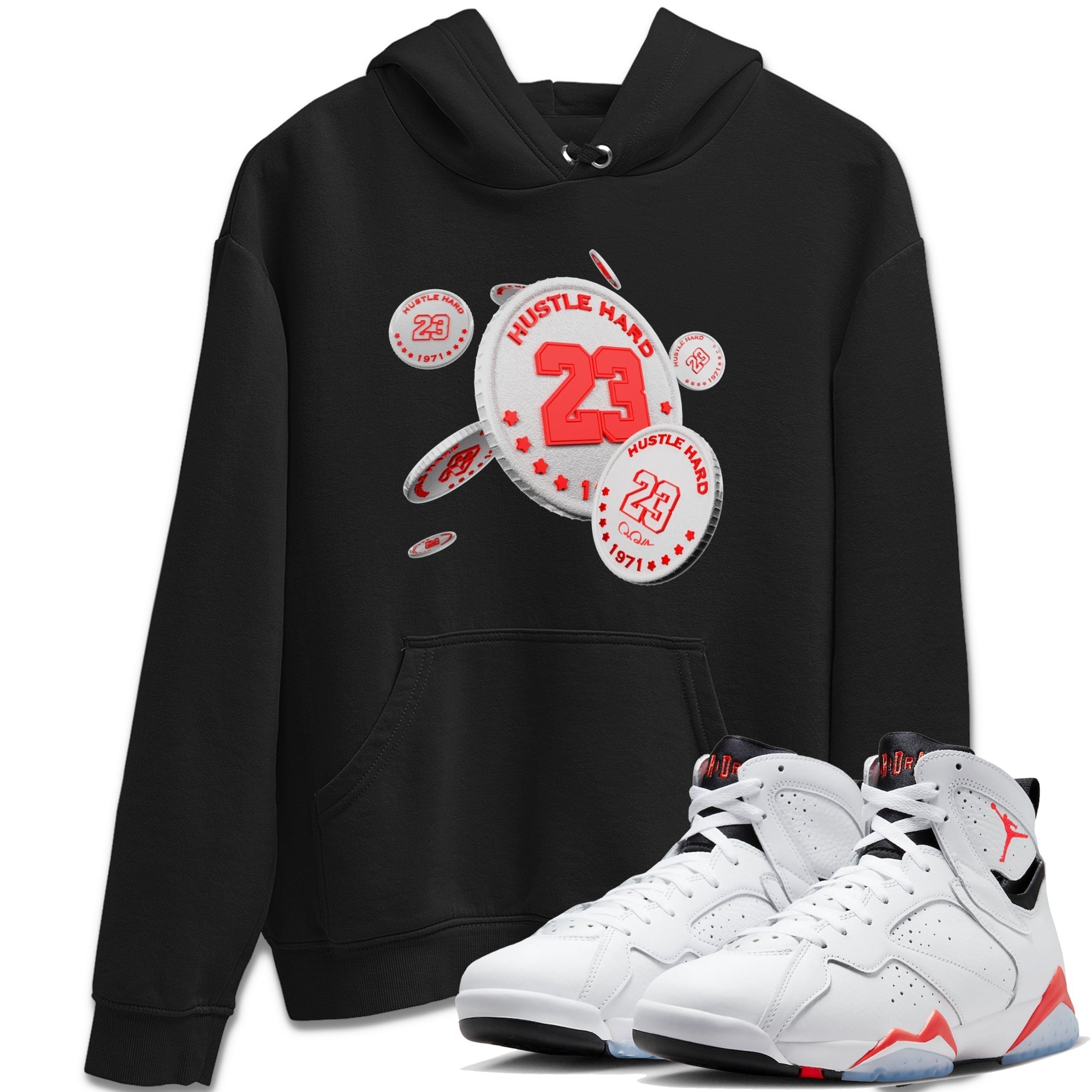 Air Jordan 7 Infrared Sneaker Match Tees Coin Drop Streetwear Sneaker Shirt AJ7 Infrared Sneaker Release Tees Unisex Shirts Black 1
