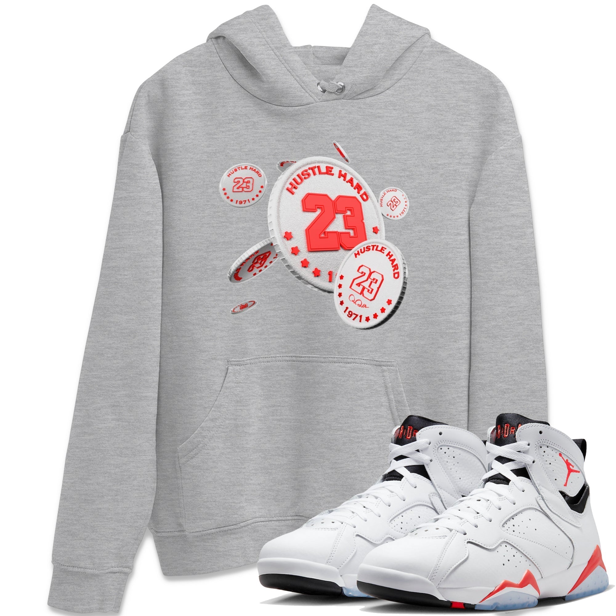 Air Jordan 7 Infrared Sneaker Match Tees Coin Drop Streetwear Sneaker Shirt AJ7 Infrared Sneaker Release Tees Unisex Shirts Heather Grey 1