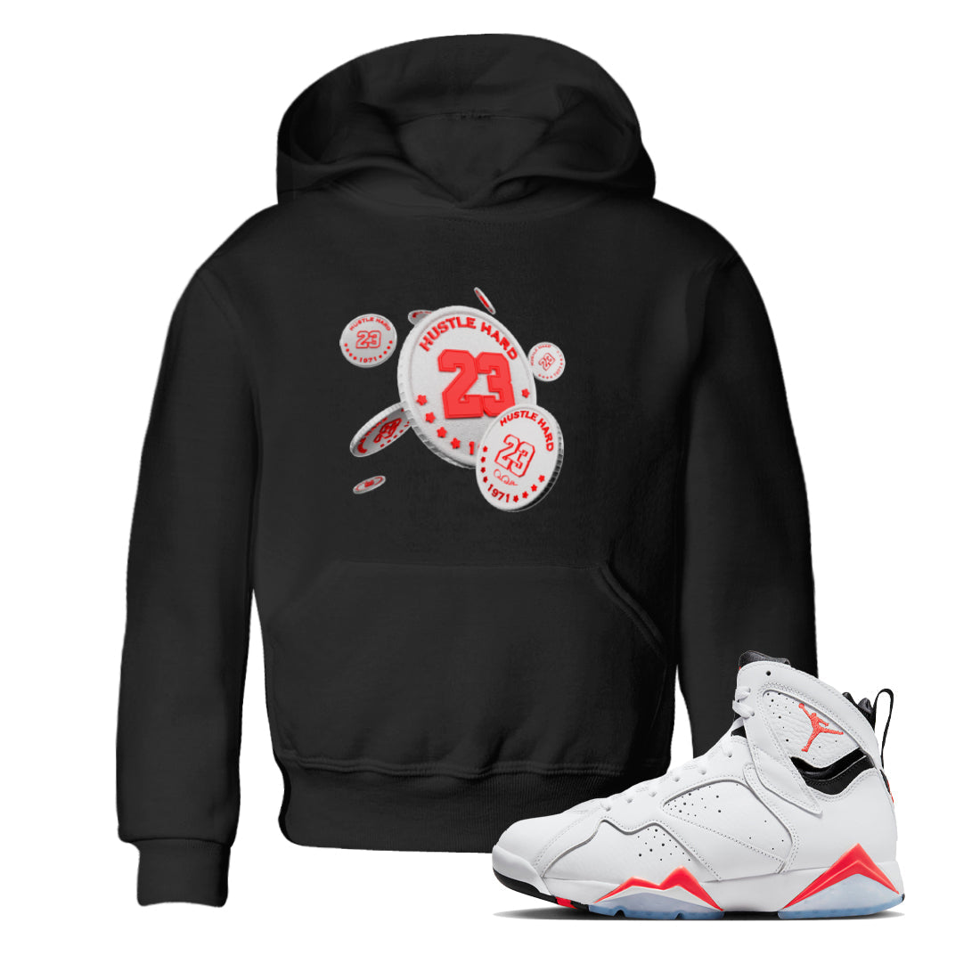 Air Jordan 7 Infrared Sneaker Match Tees Coin Drop Streetwear Sneaker Shirt AJ7 Infrared Sneaker Release Tees Kids Shirts Black 1