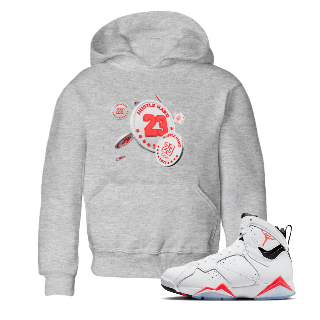 Air Jordan 7 Infrared Sneaker Match Tees Coin Drop Streetwear Sneaker Shirt AJ7 Infrared Sneaker Release Tees Kids Shirts Heather Grey 1