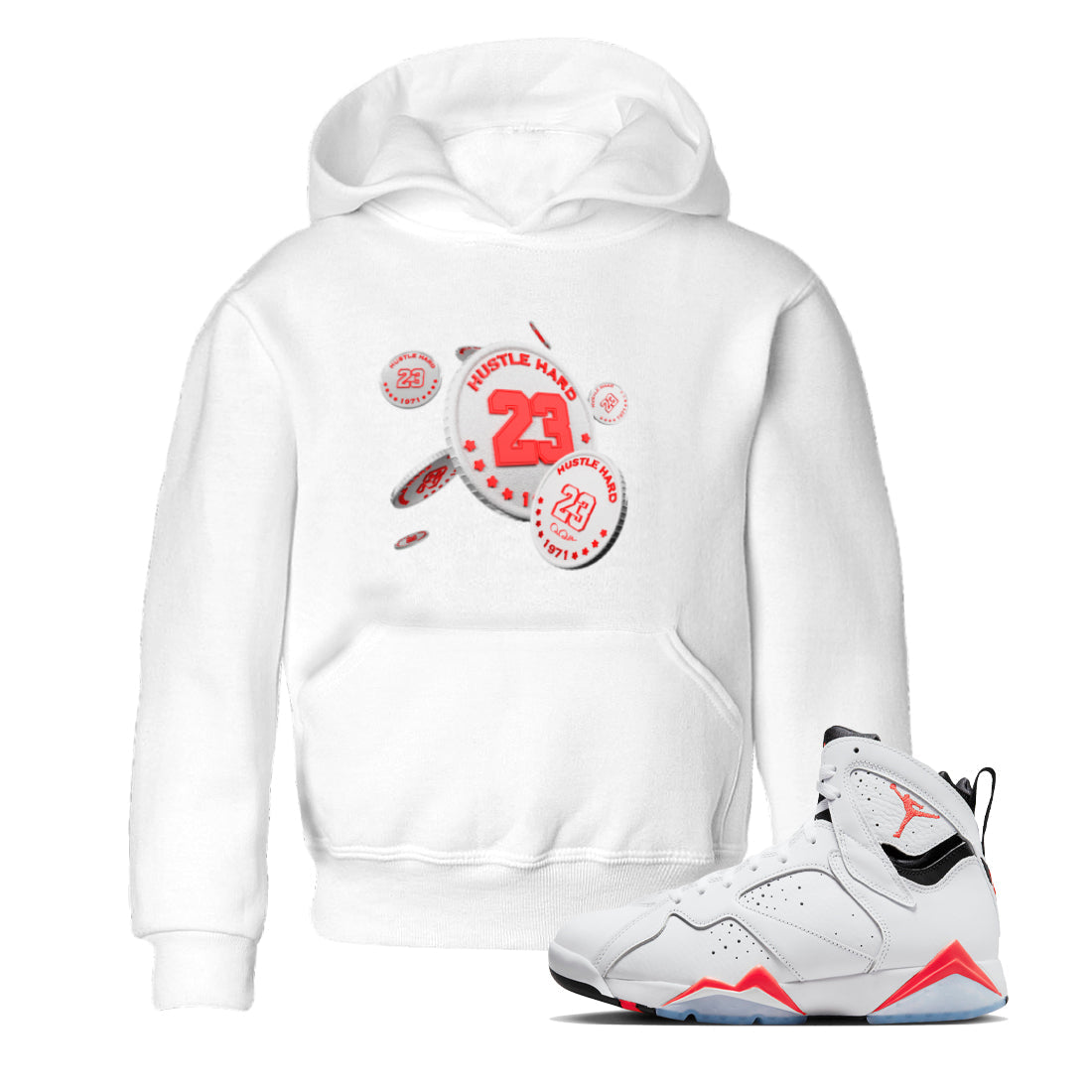 Air Jordan 7 Infrared Sneaker Match Tees Coin Drop Streetwear Sneaker Shirt AJ7 Infrared Sneaker Release Tees Kids Shirts White 1