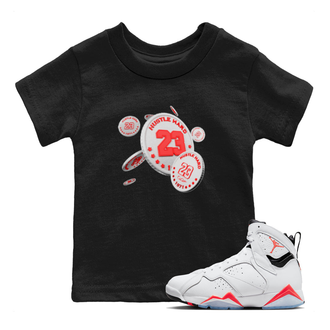 Air Jordan 7 Infrared Sneaker Match Tees Coin Drop Streetwear Sneaker Shirt AJ7 Infrared Sneaker Release Tees Kids Shirts Black 1