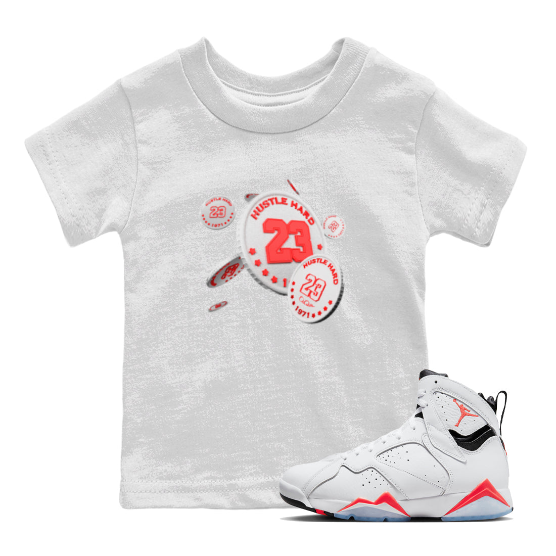 Air Jordan 7 Infrared Sneaker Match Tees Coin Drop Streetwear Sneaker Shirt AJ7 Infrared Sneaker Release Tees Kids Shirts White 1