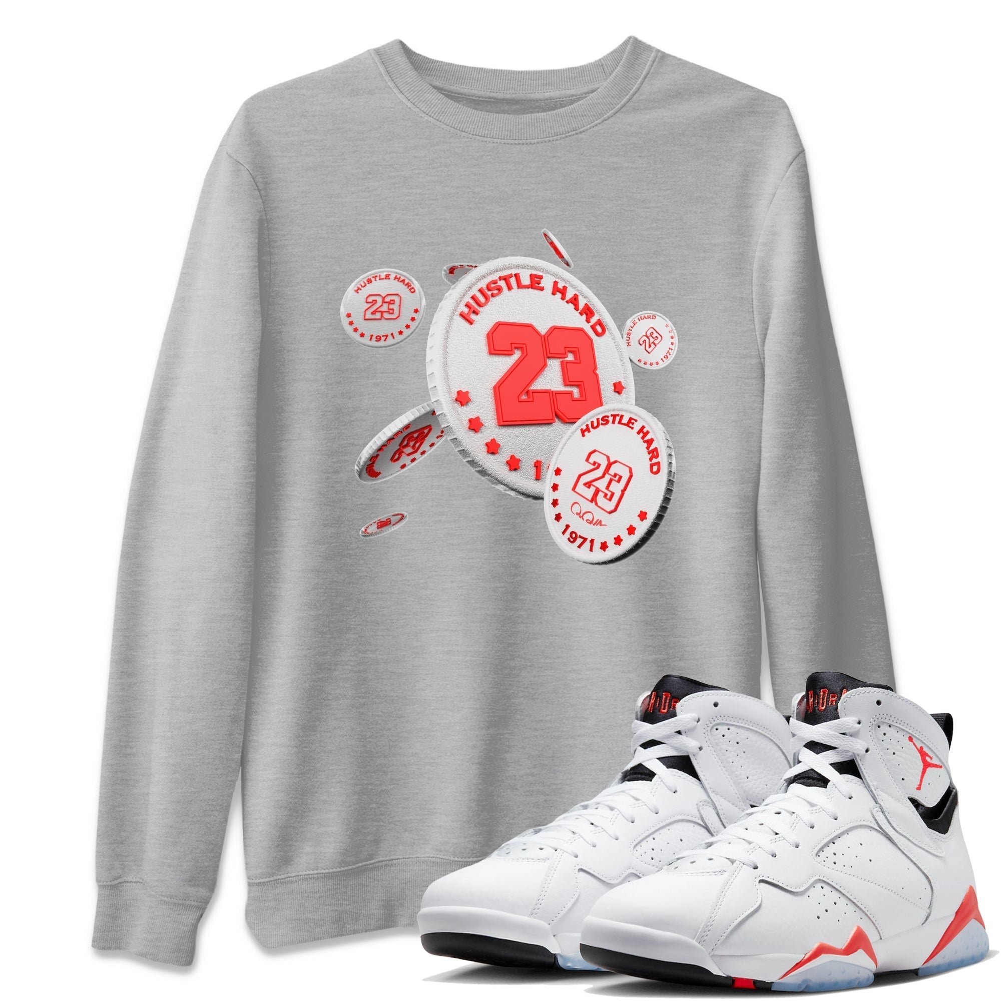 Air Jordan 7 Infrared Sneaker Match Tees Coin Drop Streetwear Sneaker Shirt AJ7 Infrared Sneaker Release Tees Unisex Shirts Heather Grey 1