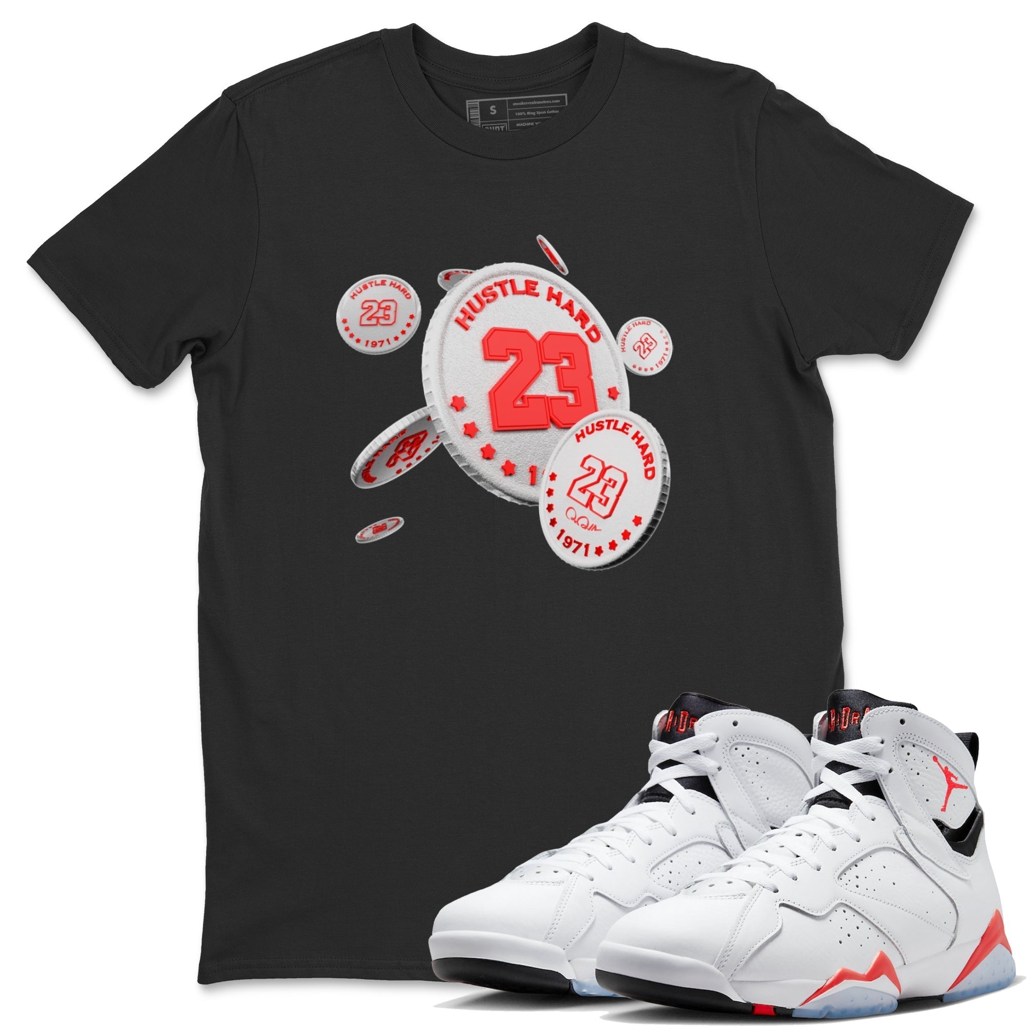 Air Jordan 7 Infrared Sneaker Match Tees Coin Drop Streetwear Sneaker Shirt AJ7 Infrared Sneaker Release Tees Unisex Shirts Black 1