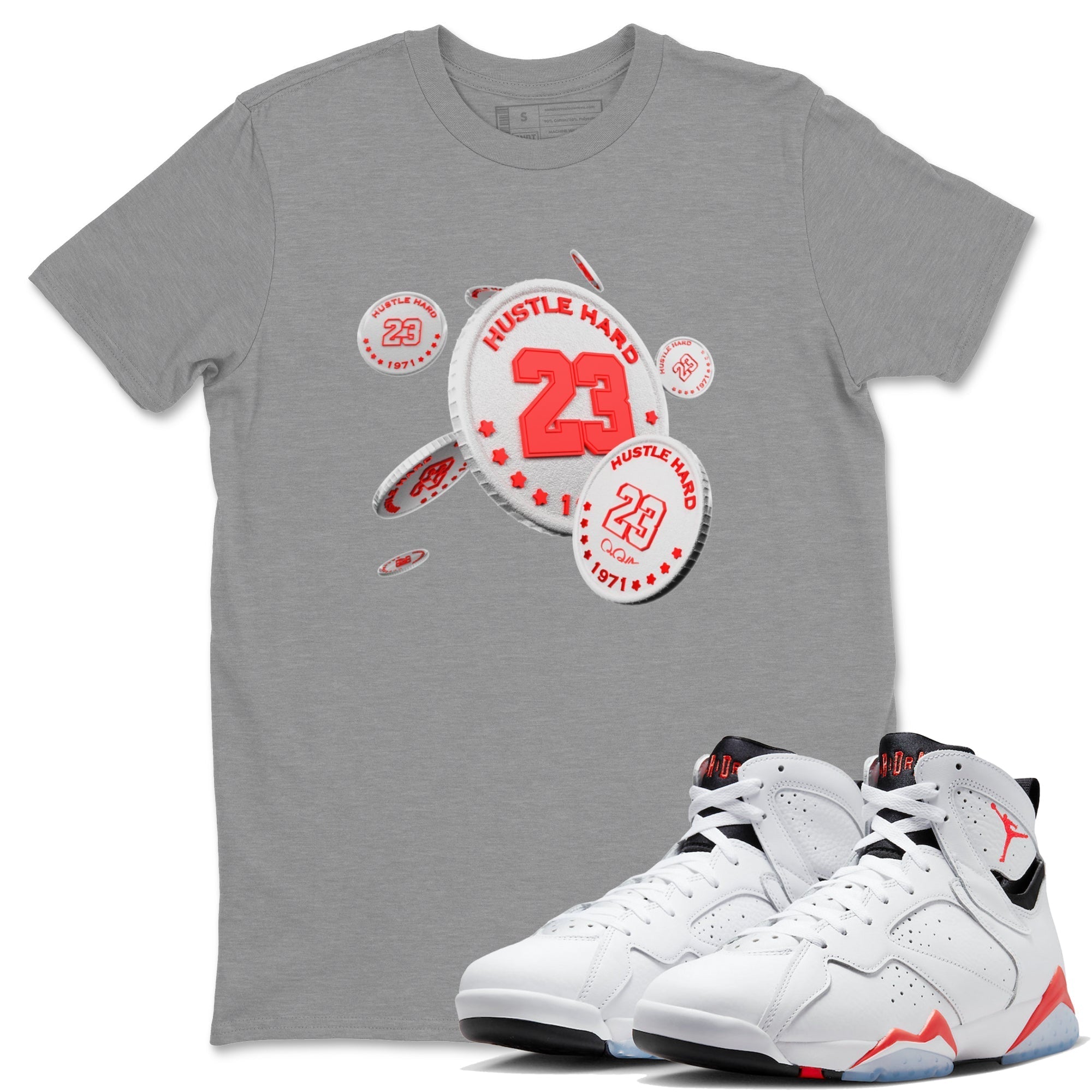 Air Jordan 7 Infrared Sneaker Match Tees Coin Drop Streetwear Sneaker Shirt AJ7 Infrared Sneaker Release Tees Unisex Shirts Heather Grey 1