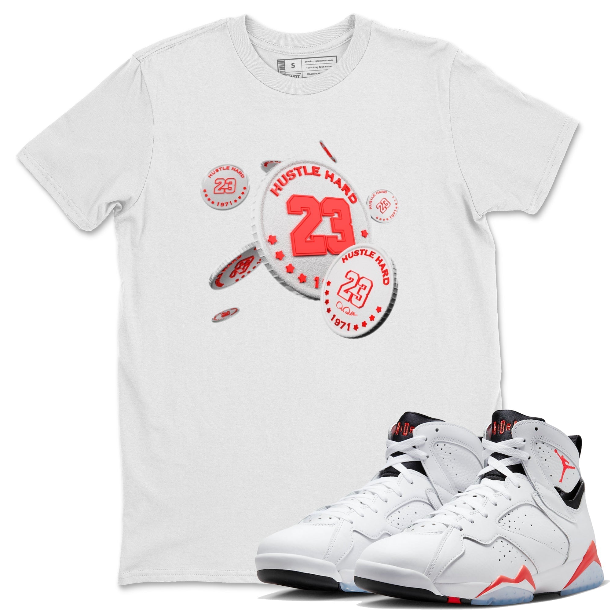 Air Jordan 7 Infrared Sneaker Match Tees Coin Drop Streetwear Sneaker Shirt AJ7 Infrared Sneaker Release Tees Unisex Shirts White 1
