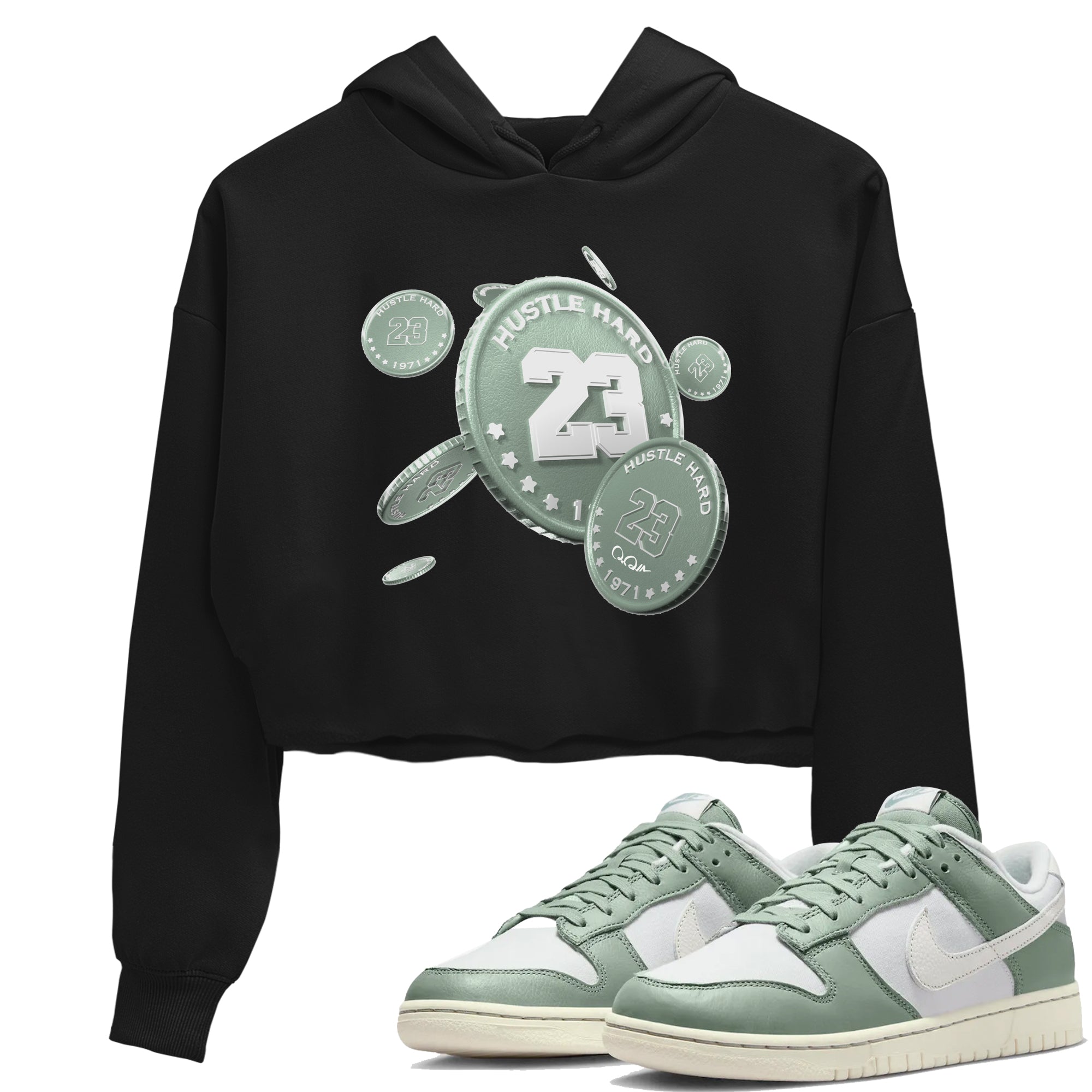 Dunk Mica Green Sneaker Match Tees Coin Drop Sneaker Tees Dunk OG Low Mica Green Sneaker Release Tees Women's Shirts Black 1