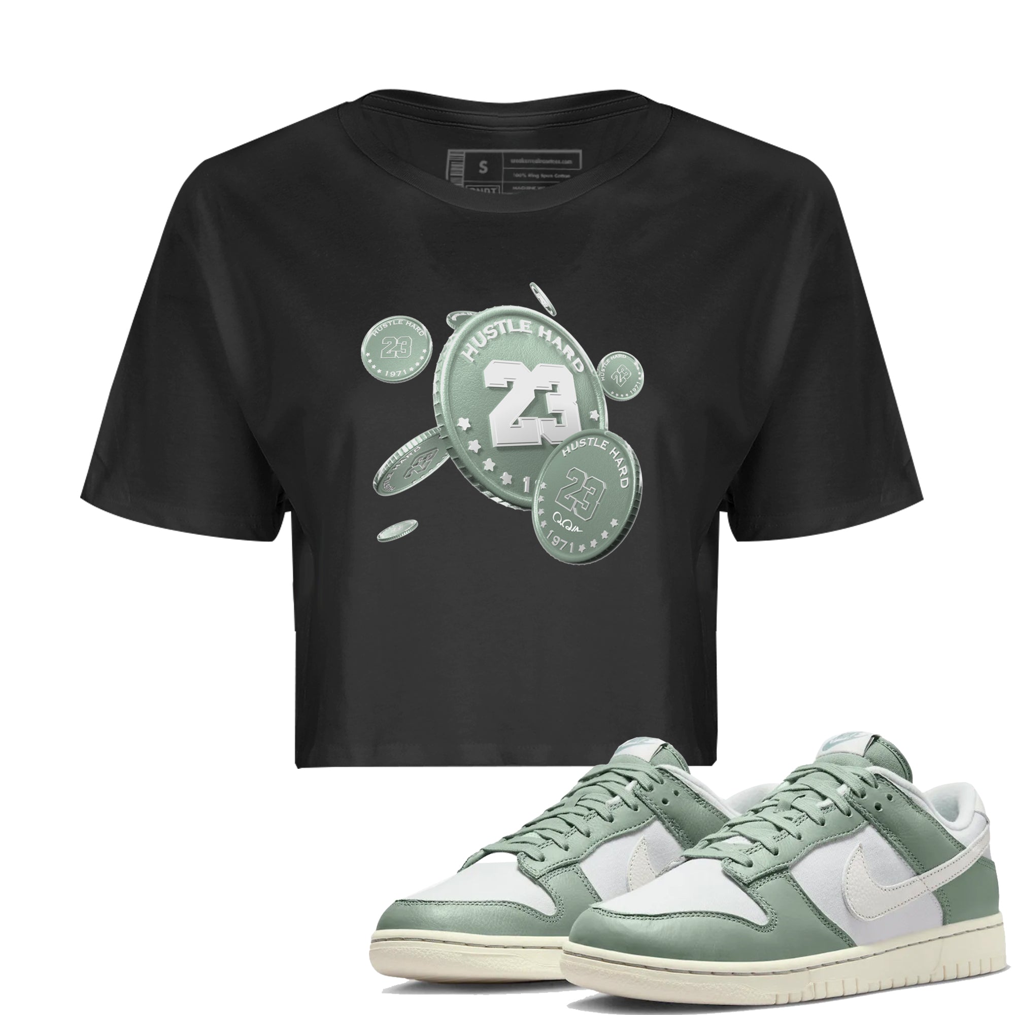 Dunk Mica Green Sneaker Match Tees Coin Drop Sneaker Tees Dunk OG Low Mica Green Sneaker Release Tees Women's Shirts Black 1